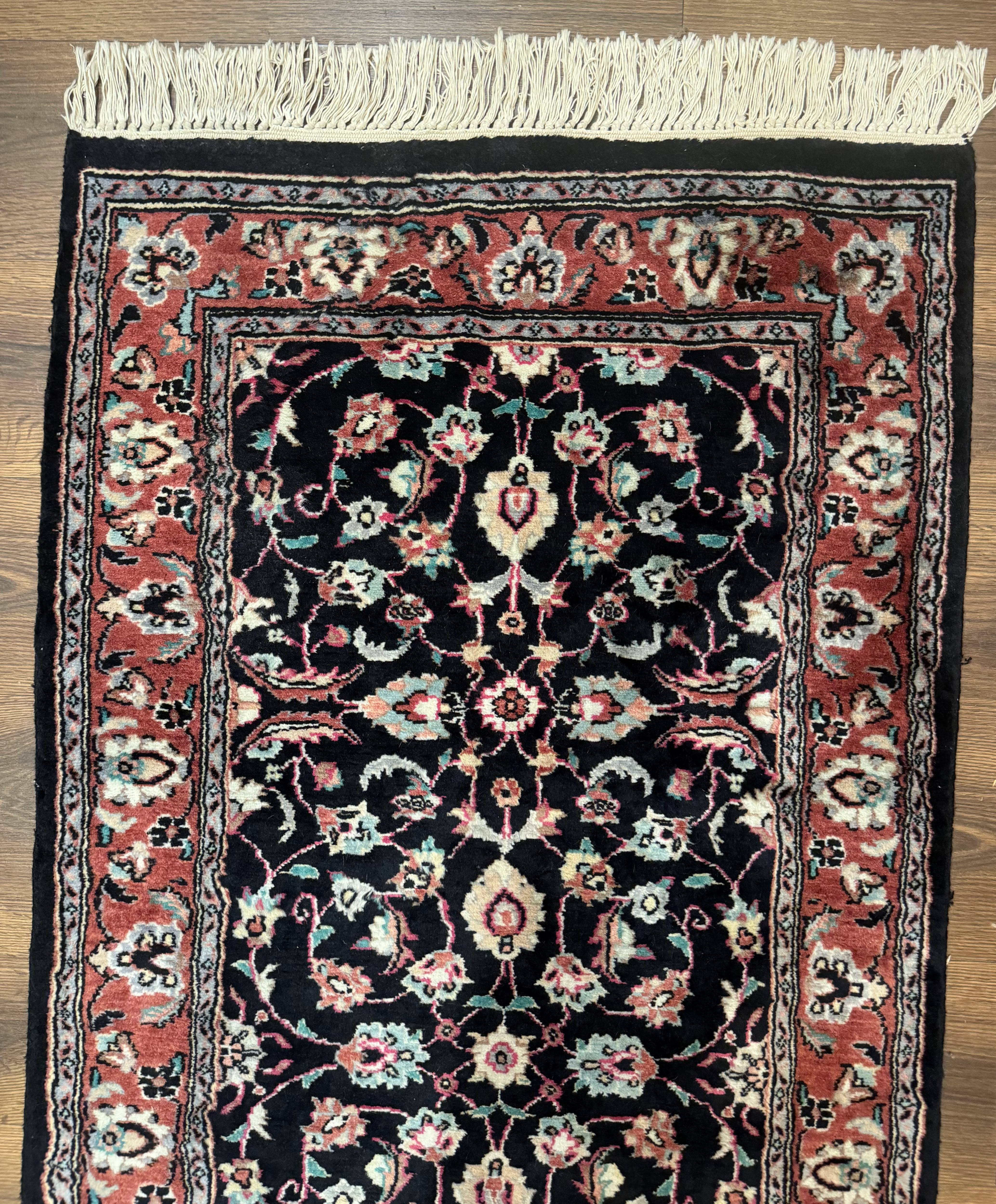 Pak Persian Runner Rug 2.8 x 10, Dark Blue, Floral Allover, Wool - Jewel Rugs