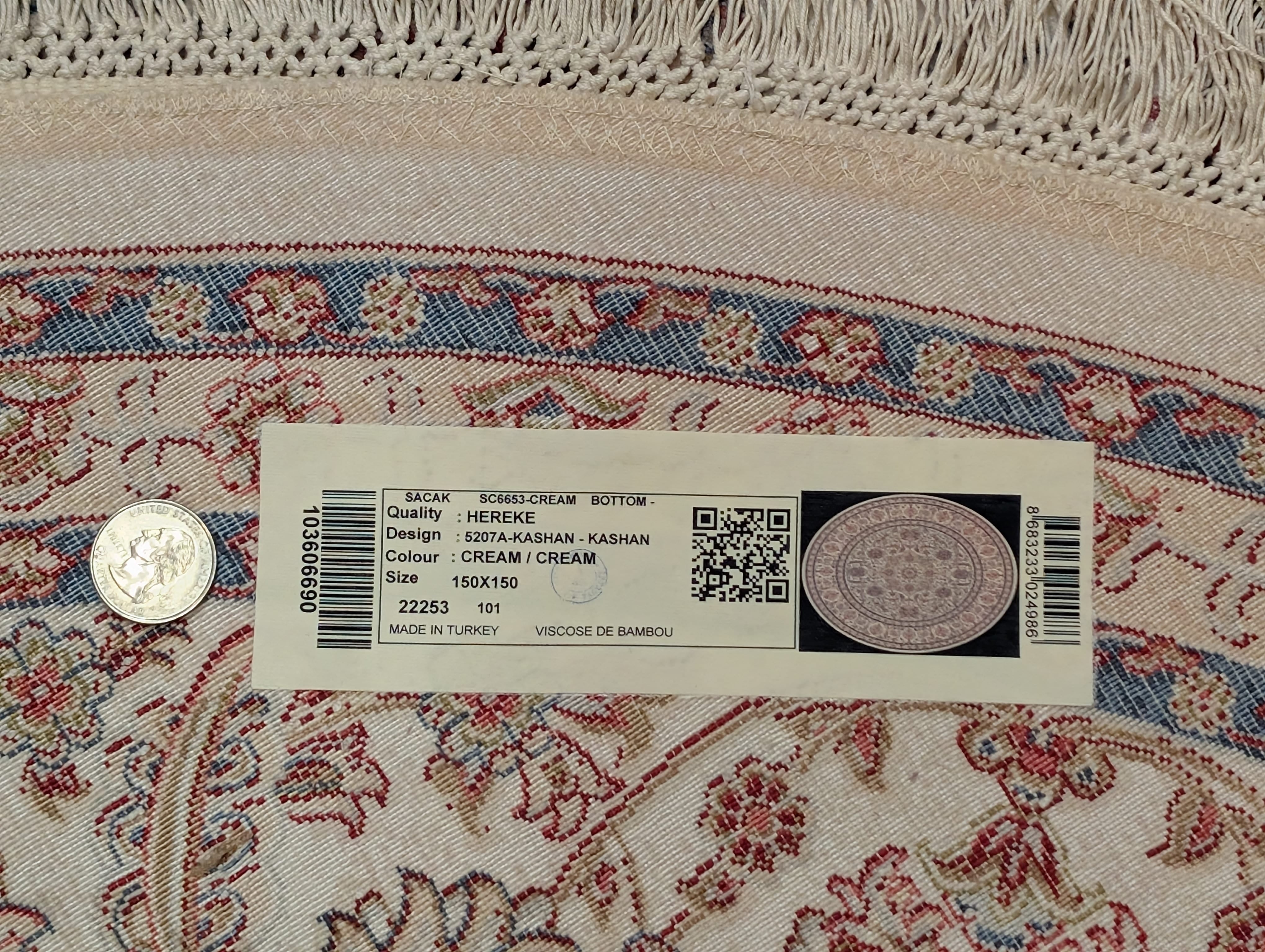 Round Silk Rug 5x5, Turkish Silk Carpet, Ivory, New, Bamboo Silk - Jewel Rugs