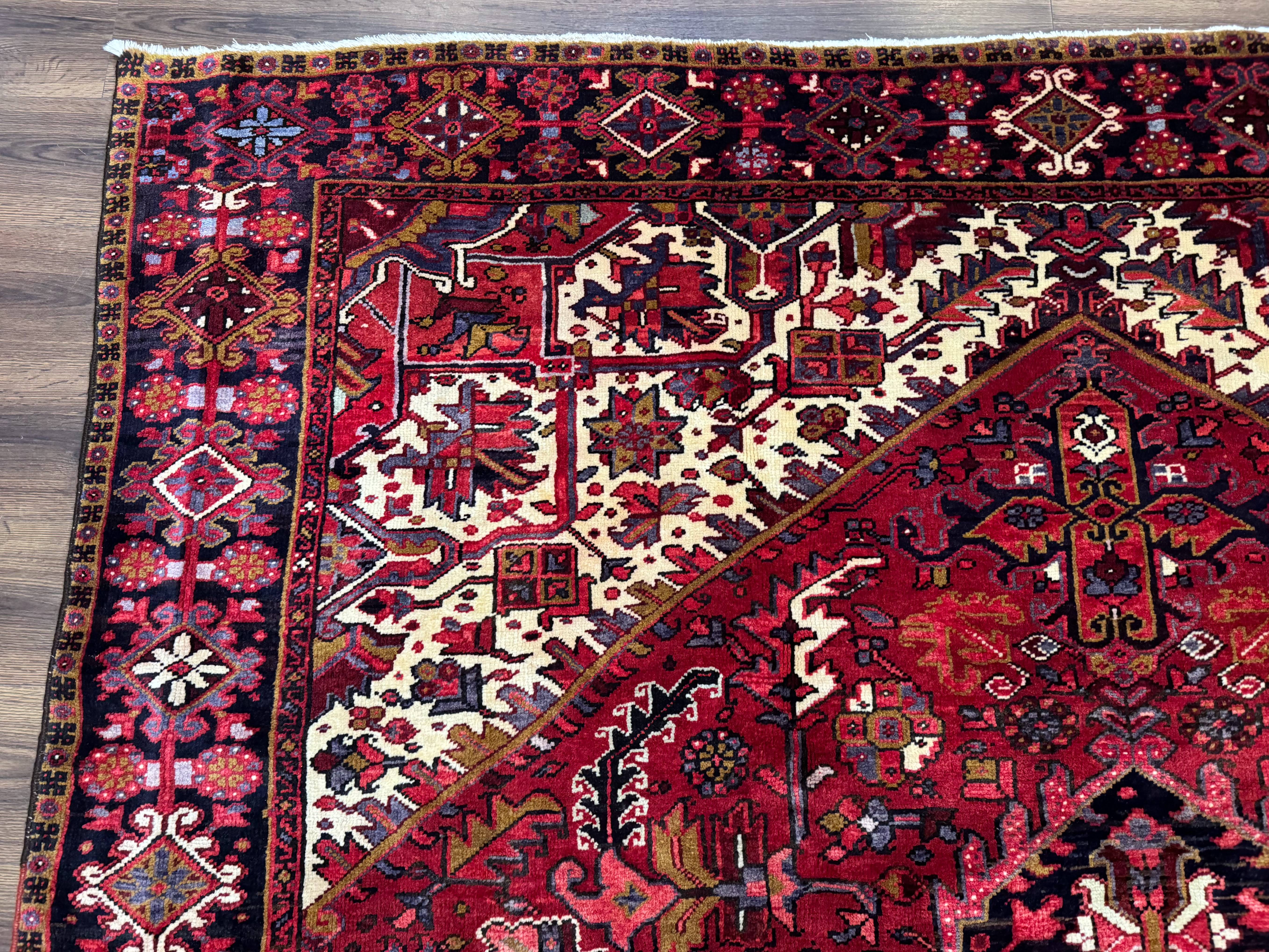 Persian Heriz Rug 8x11, Geometric Design, Red & Cream - Jewel Rugs