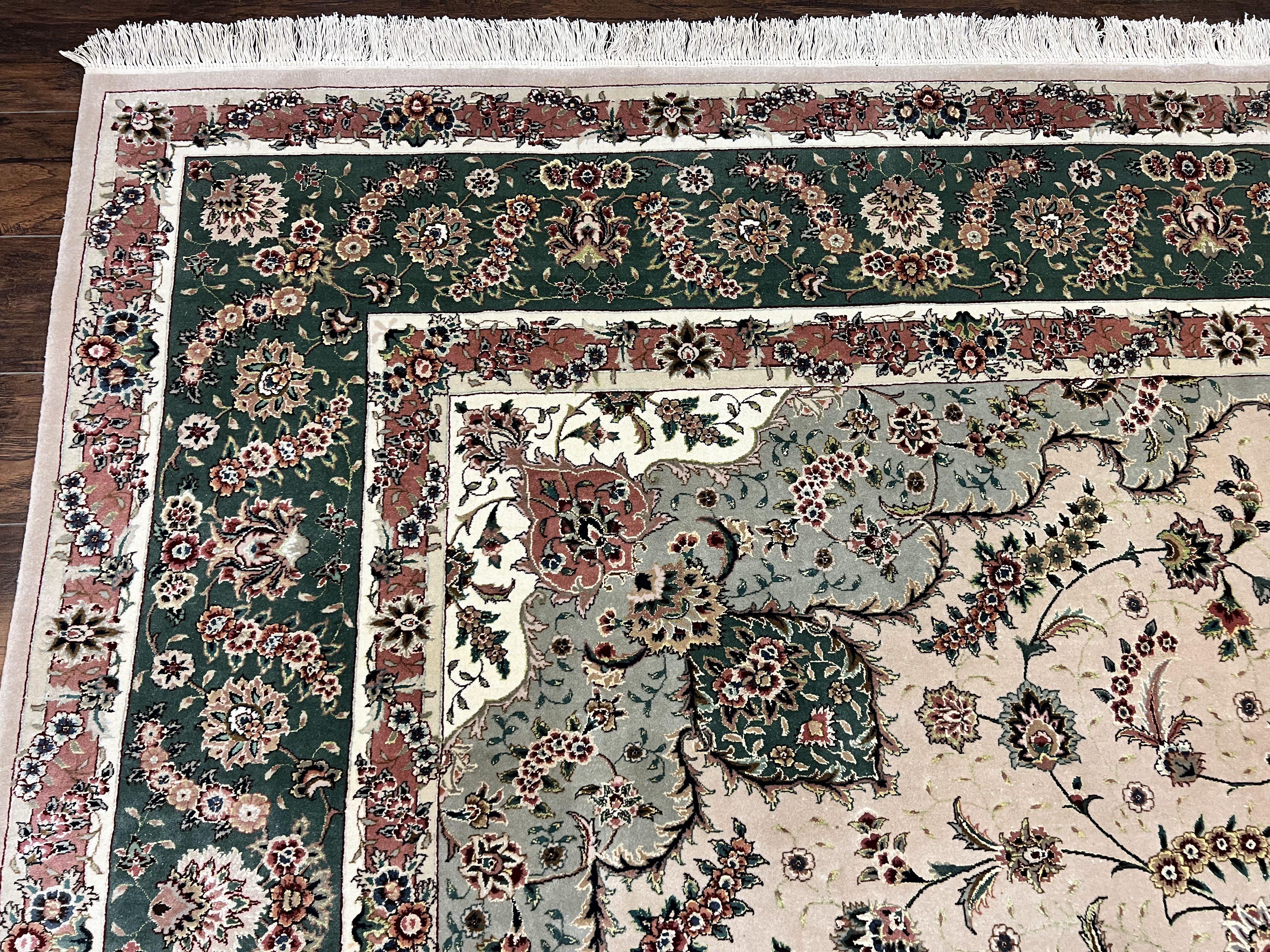 Magnificent Sino Persian Rug 10x14, Wool & Silk Highlights Vintage Hand Knotted Oriental Carpet, Floral Medallion Rug, Very Fine - Jewel Rugs