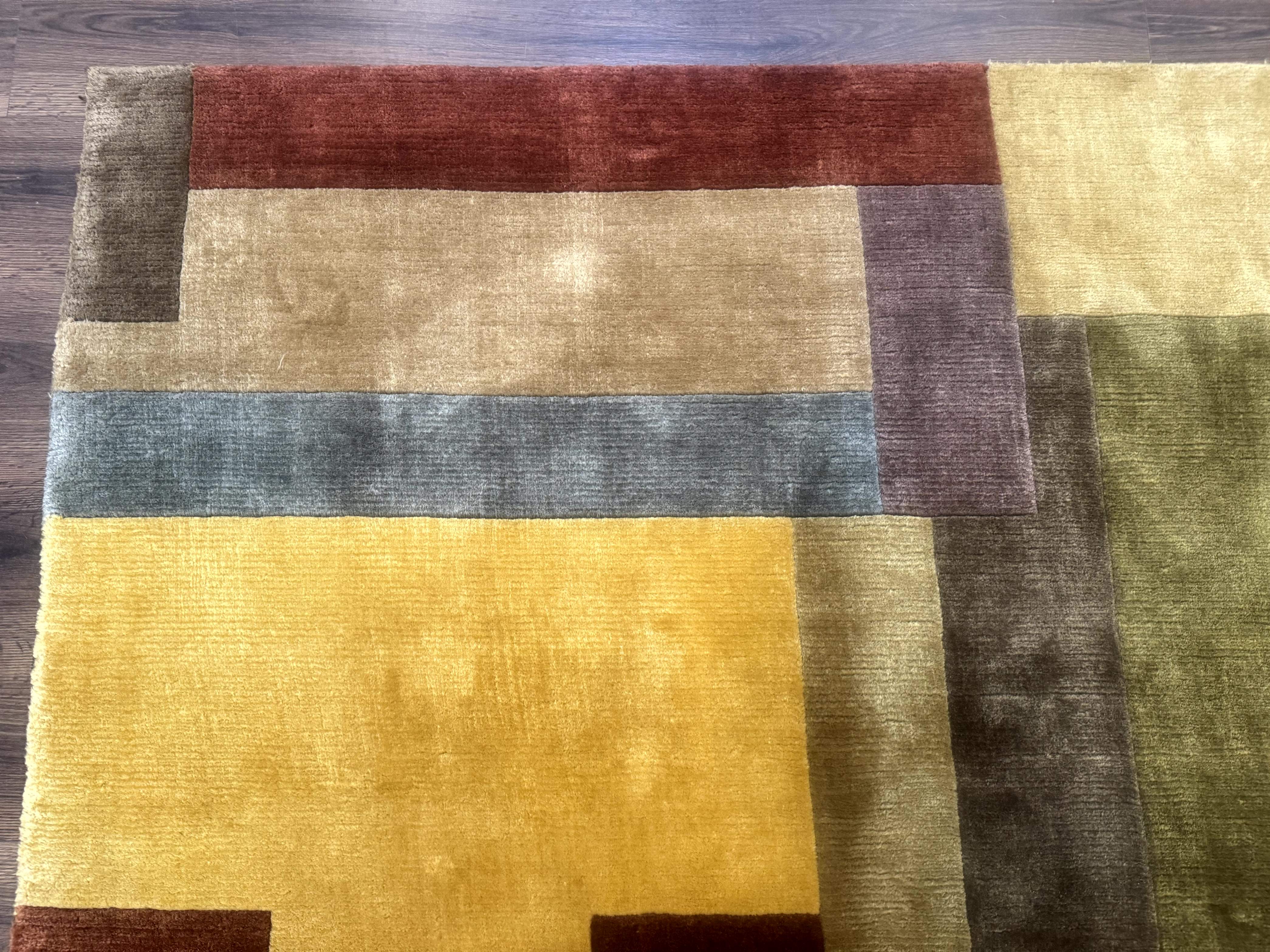 Modern Tibetan Wool Rug 8x10, Multicolor, Thick Pile, Contemporary, Nepali, Handmade - Jewel Rugs