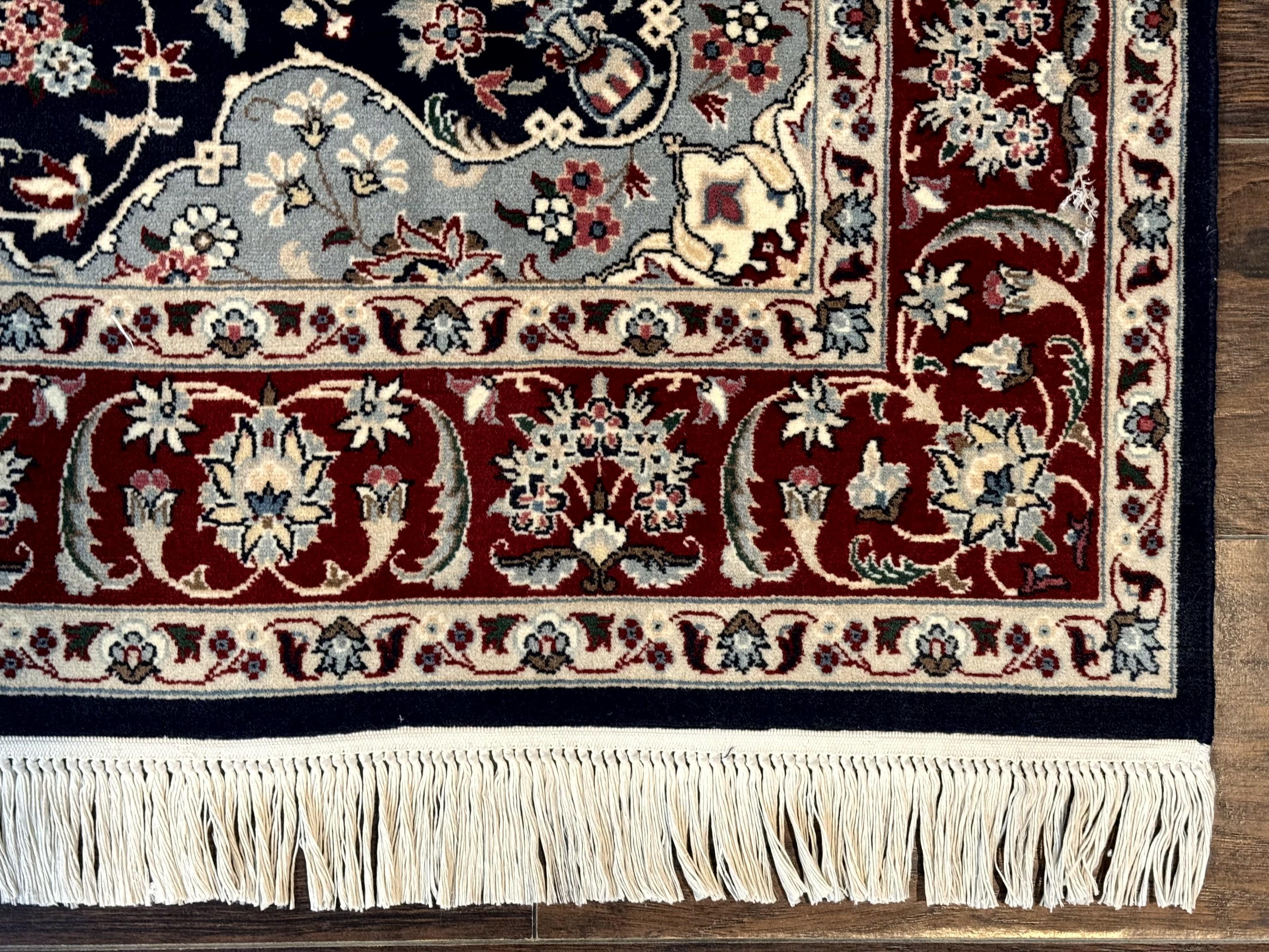 Dark Blue Persian Rug 4x6, Fine 260 KPSI, Traditional Oriental Carpet, Dark Blue and Dark Red, Pak Persian Rug, Floral Medallion, Handmade - Jewel Rugs