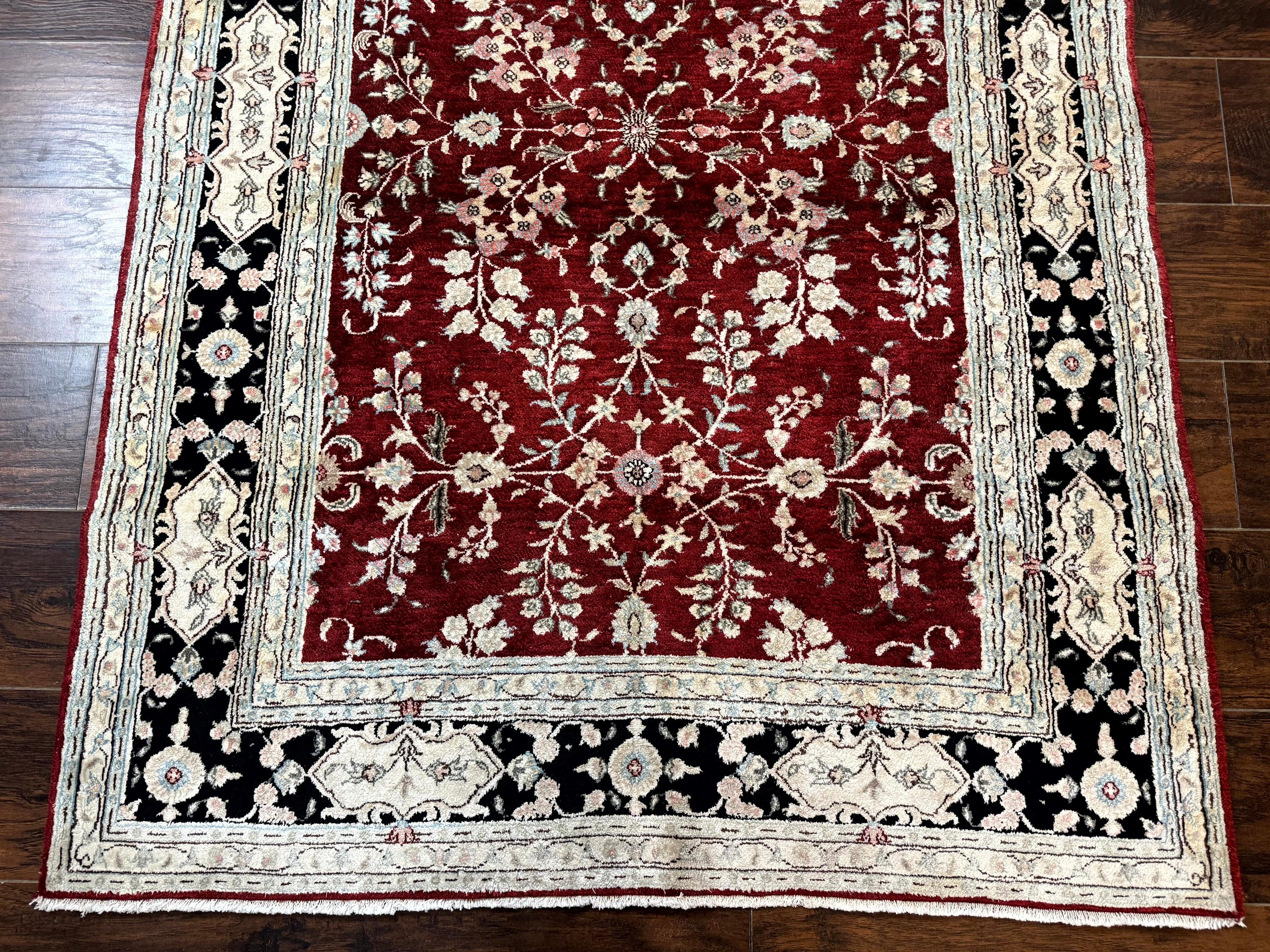Indian Kashmiri Rug 4x5, Silk on Cotton Area Rug, Red, Handmade - Jewel Rugs