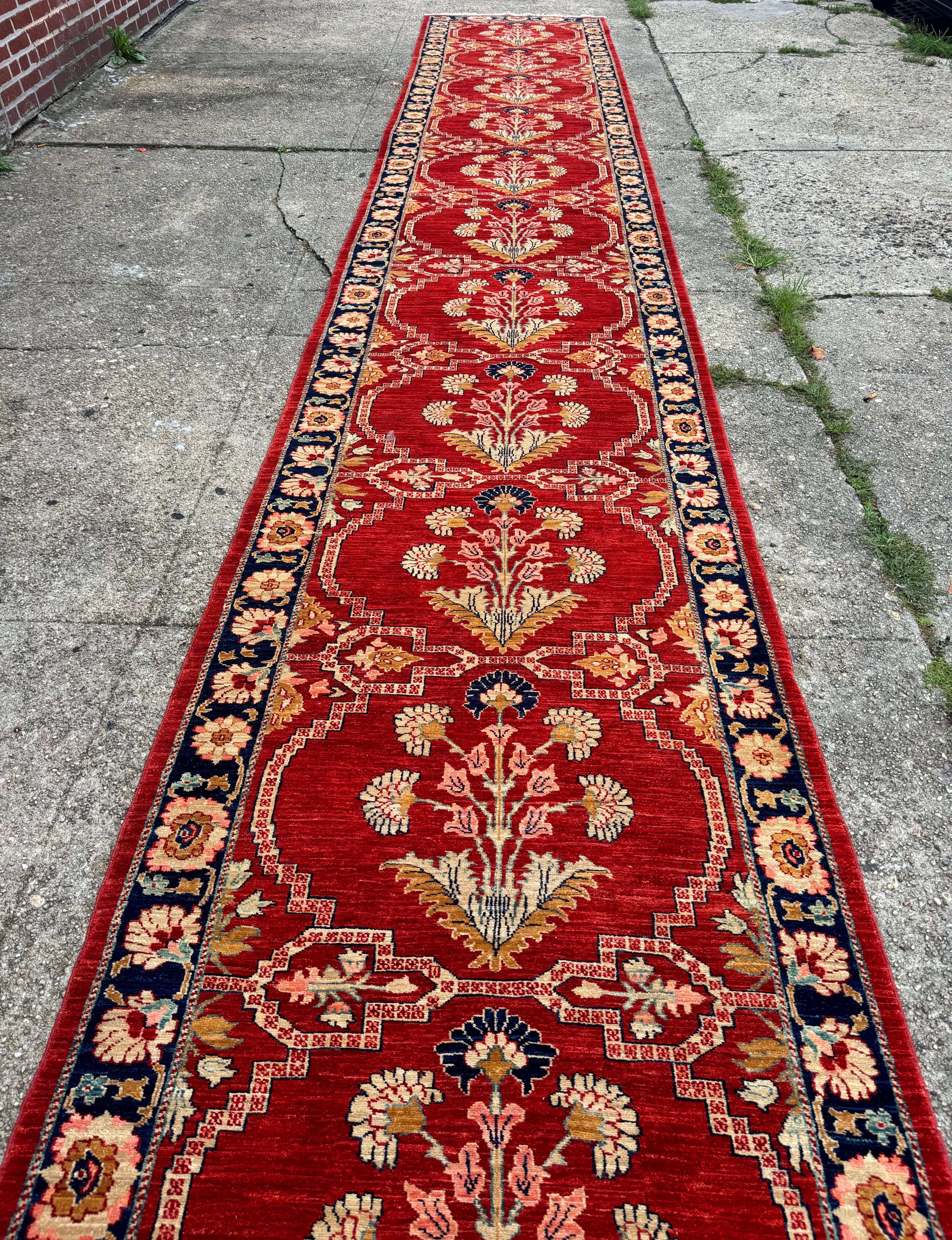 Rare Extra Long Runner Rug 3.9 x 50 ft, Handmade, Wool, Egyptian, Red, Floral, Custom Size - Jewel Rugs