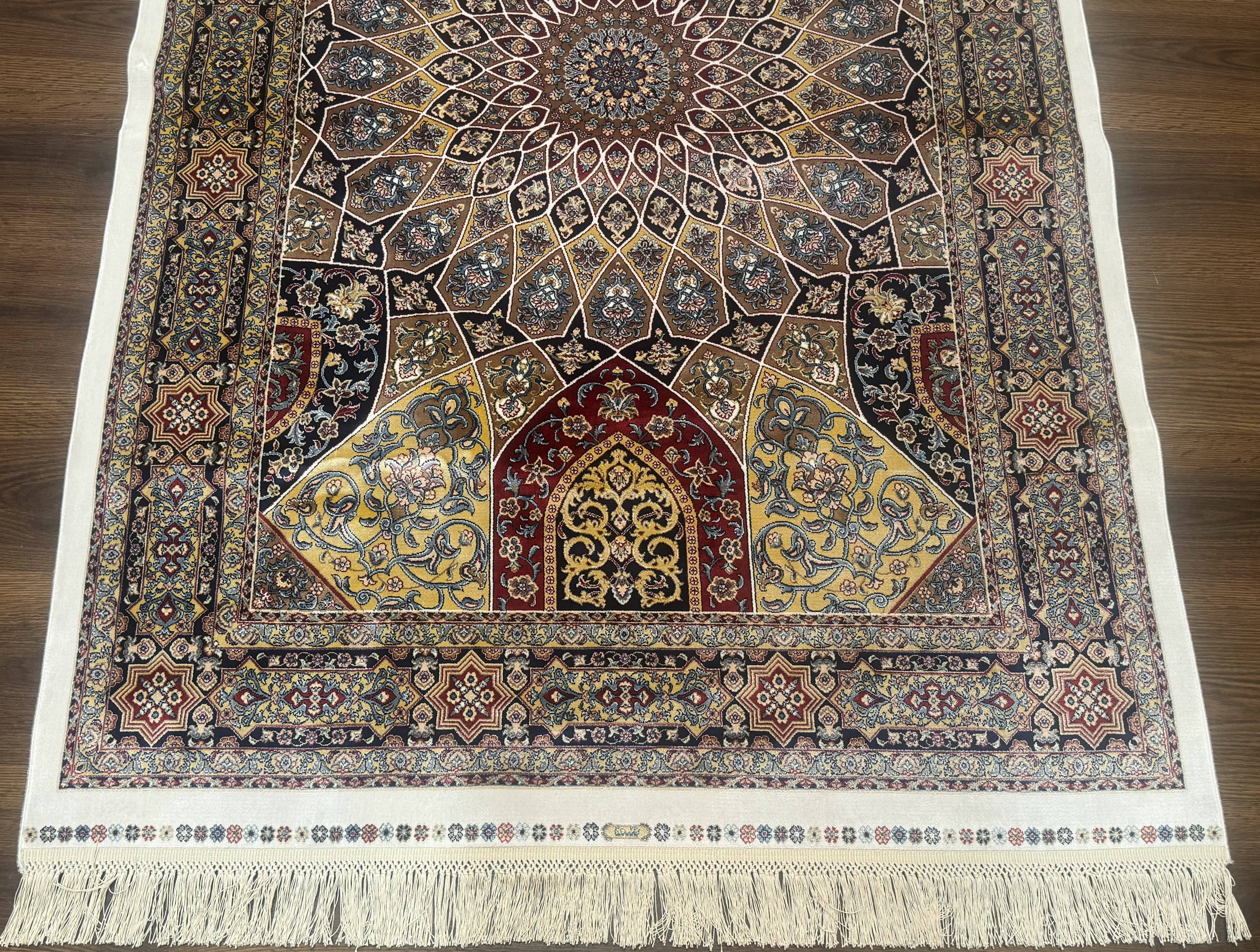 Turkish Silk Rug 4x6, Dome Design, Memluk Carpet, Bamboo Silk, New - Jewel Rugs