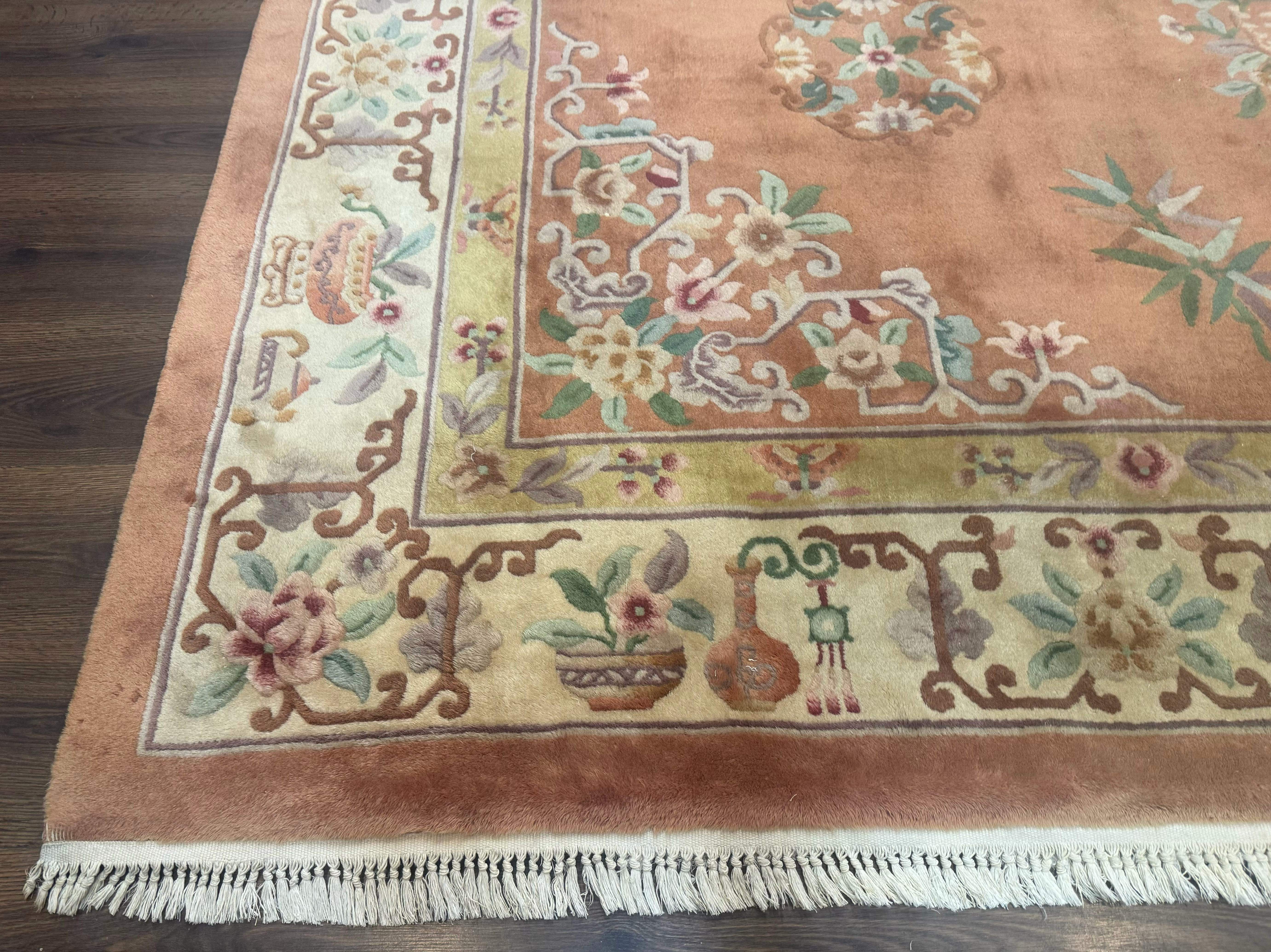 Chinese Wool Rug 9x12 – Apricot-Peach, Hand-Knotted Wool Vintage 90 Line Carpet - Jewel Rugs