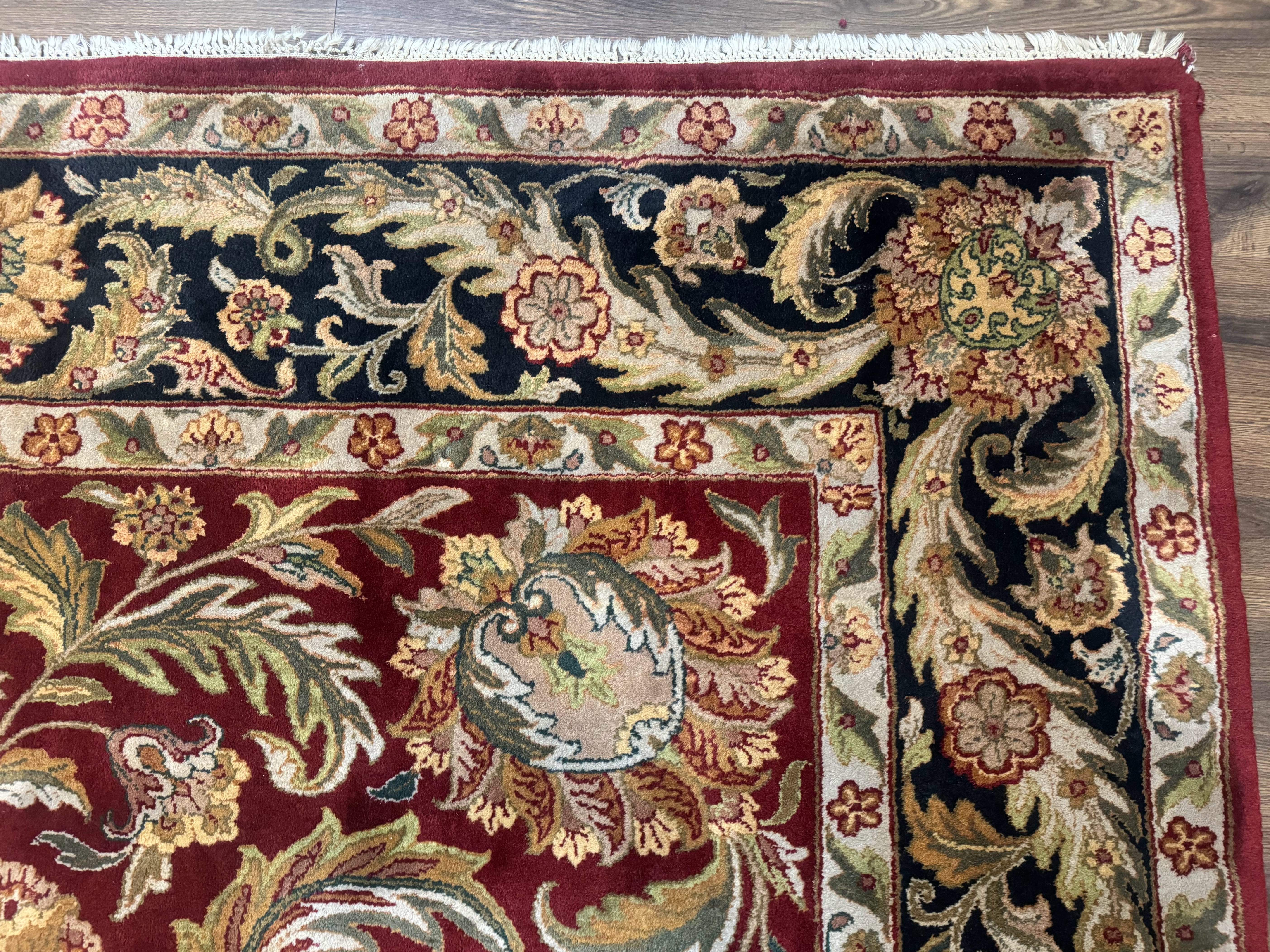 Indian Agra Rug 9x12 – Red, Hand-Knotted Wool Vintage Carpet - Jewel Rugs