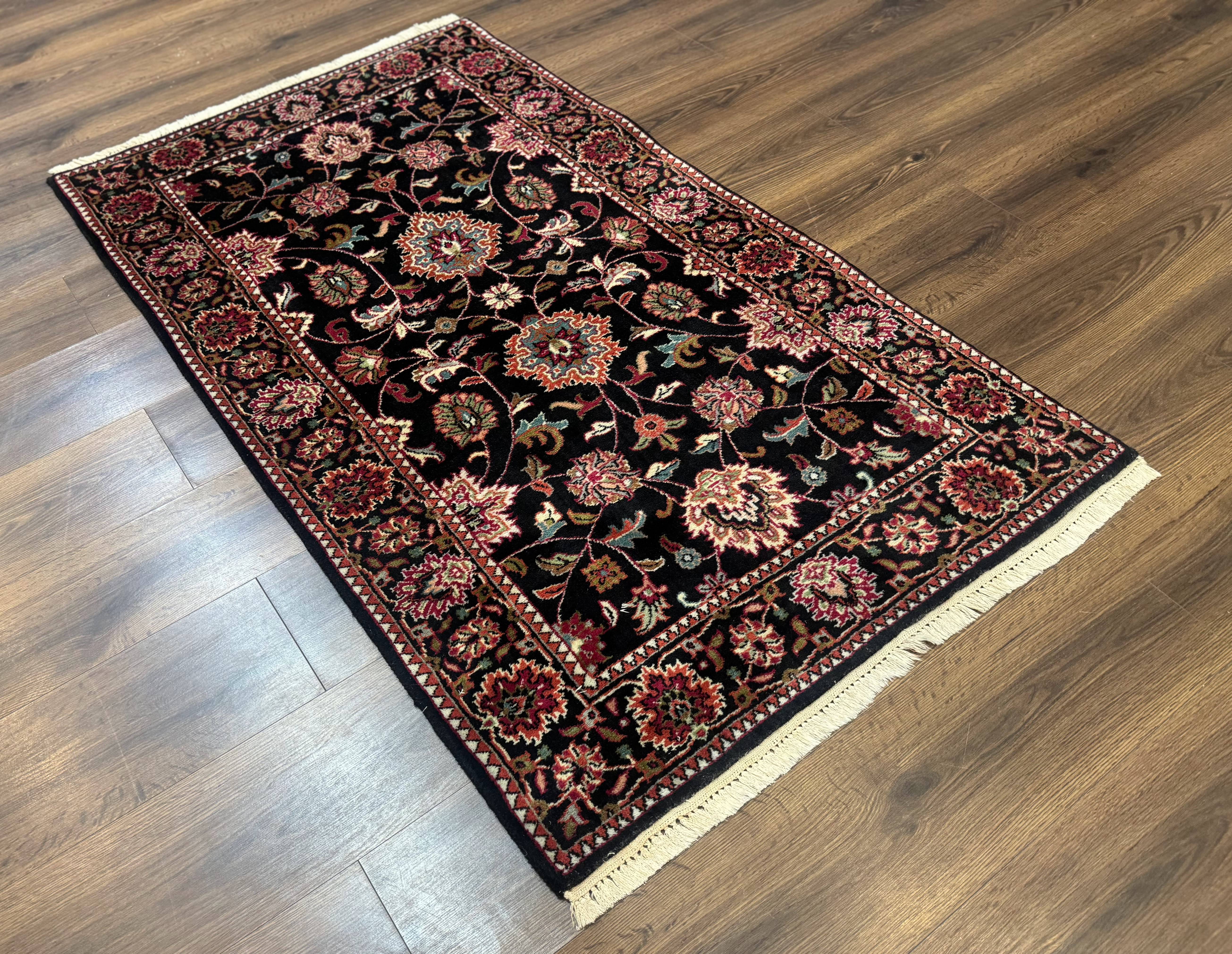 Indo Persian Sarouk Rug 3x5, Black Traditional Oriental Carpet - Jewel Rugs