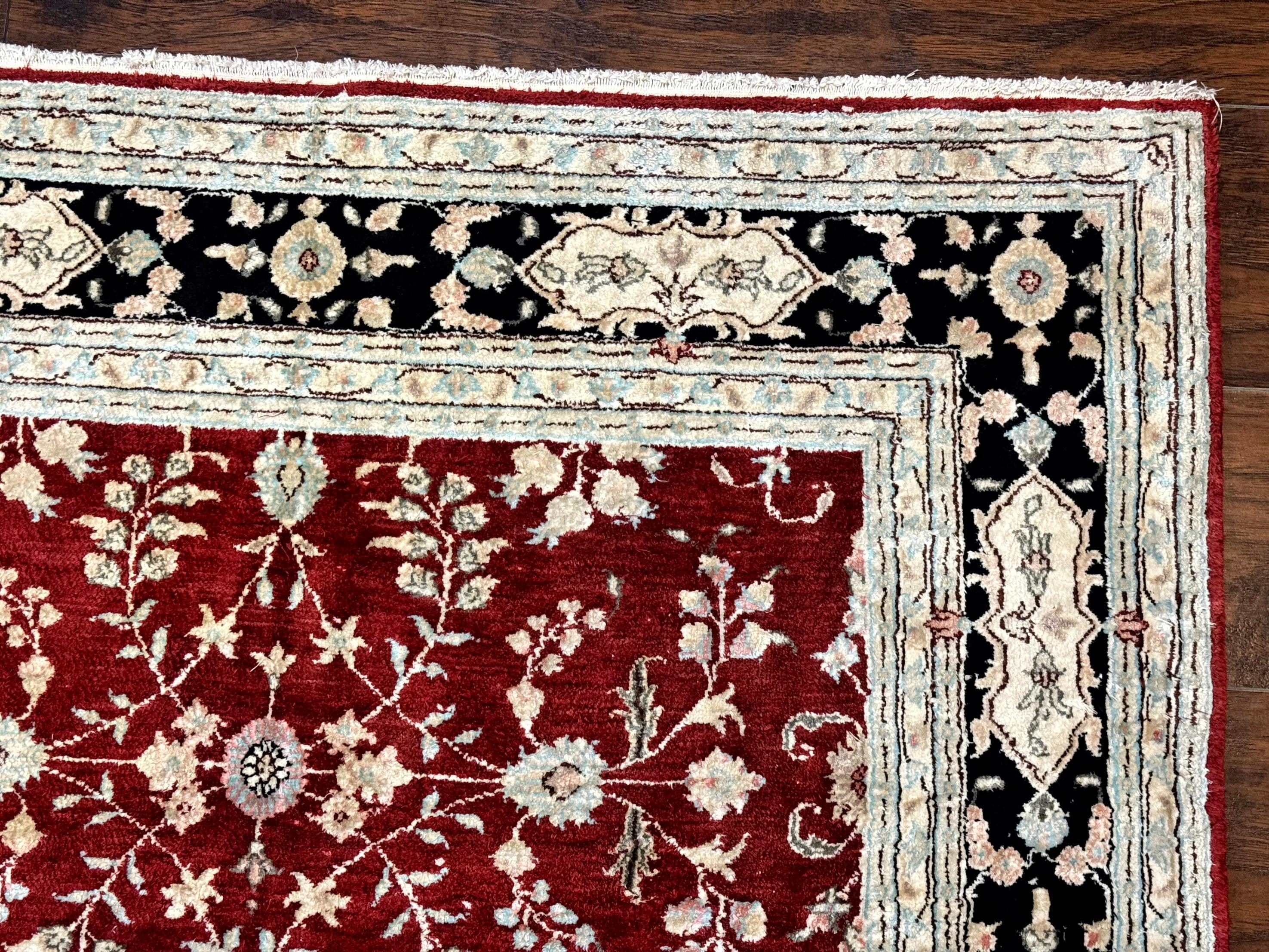 Indian Kashmiri Rug 4x5, Silk on Cotton Area Rug, Red, Handmade - Jewel Rugs