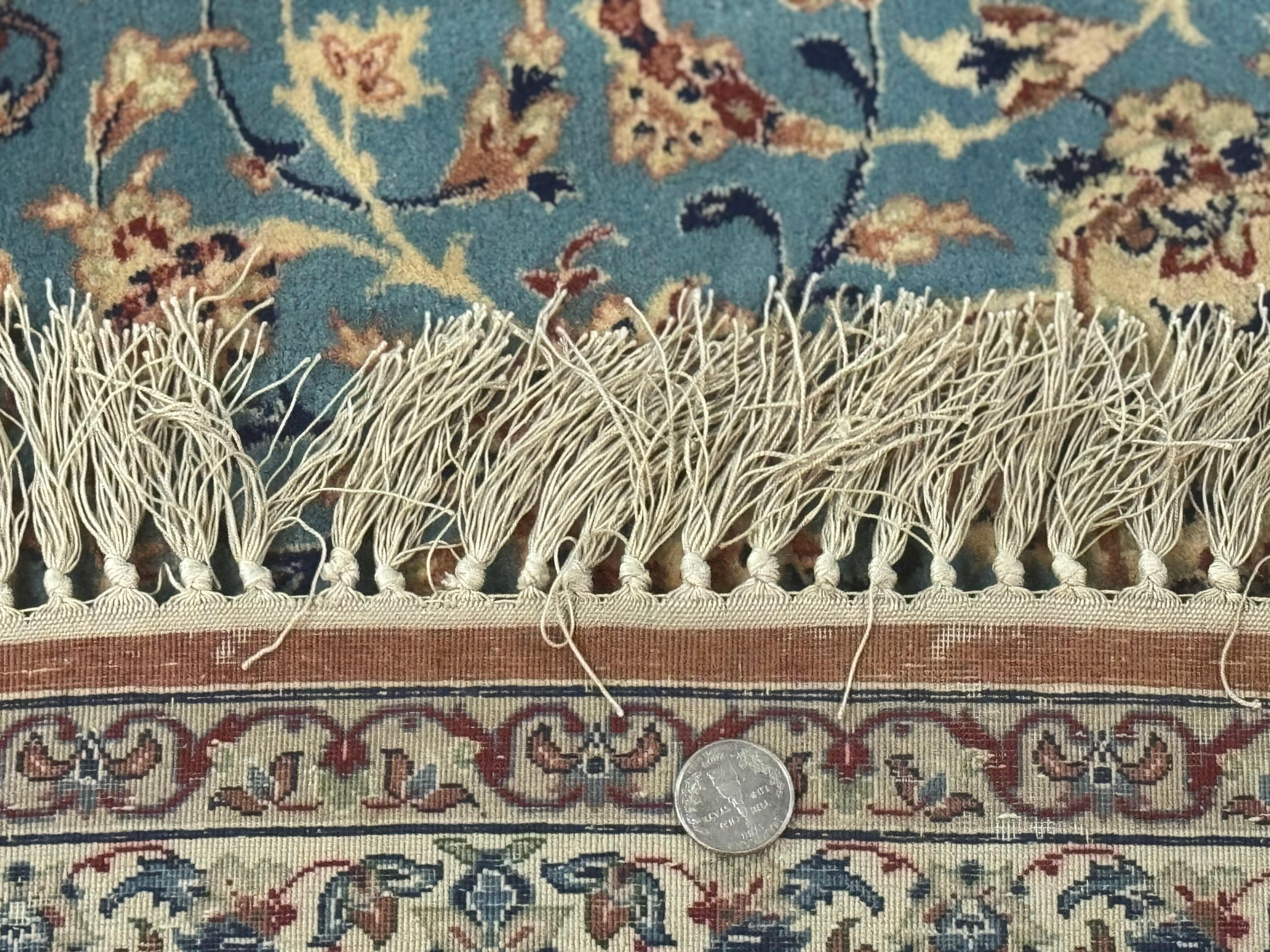 Light Blue Persian Isfahan Rug 5x8, Floral Medallion, Wool on Silk Foundation, Very Fine 530 KPSI, Handmade Carpet - Jewel Rugs