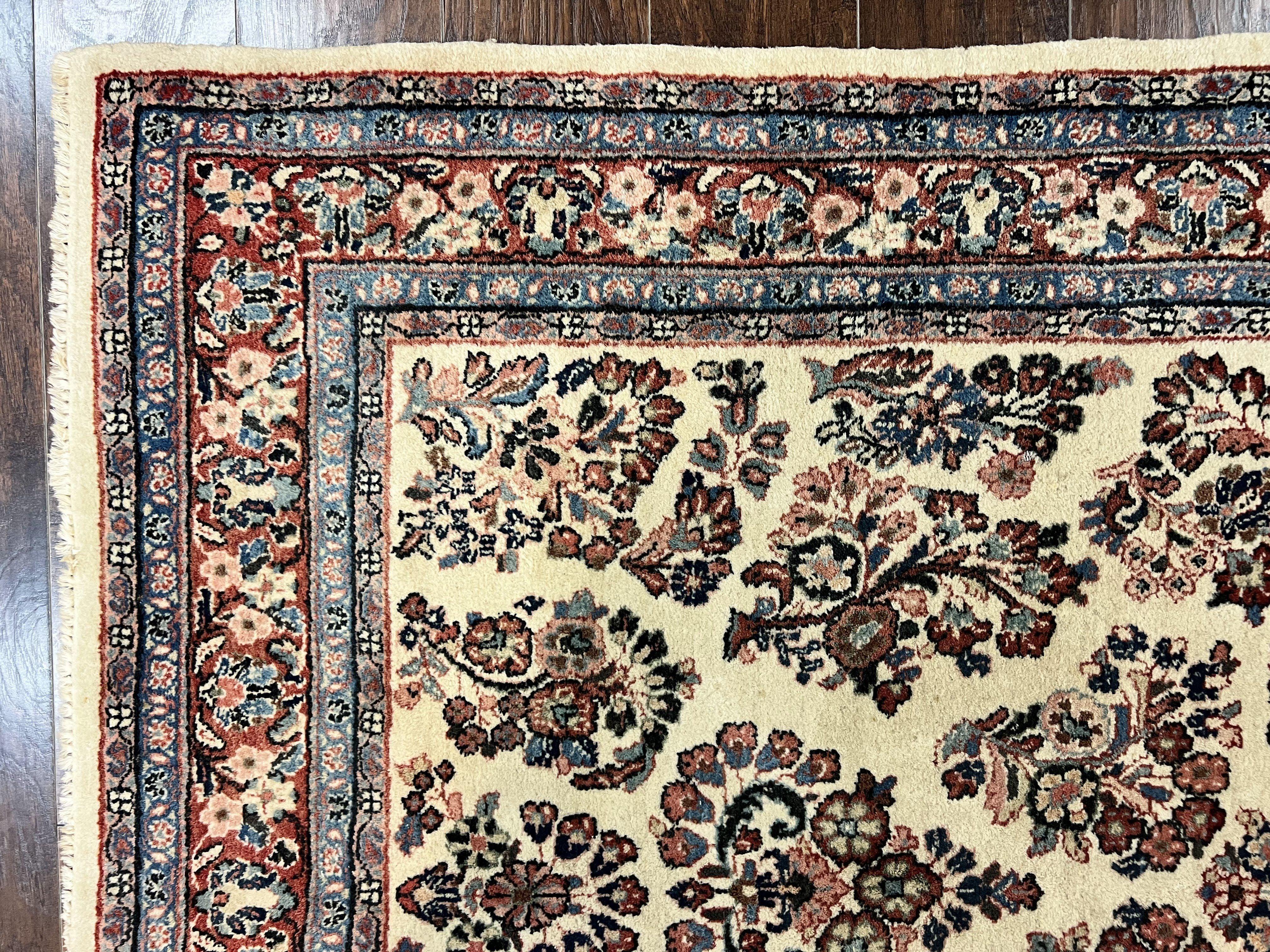 Persian Sarouk Rug 5x11, Wool Hand Knotted Antique Carpet, Ivory, Floral Allover Oriental Rug, 5 x 11 Traditional Oriental Rug - Jewel Rugs