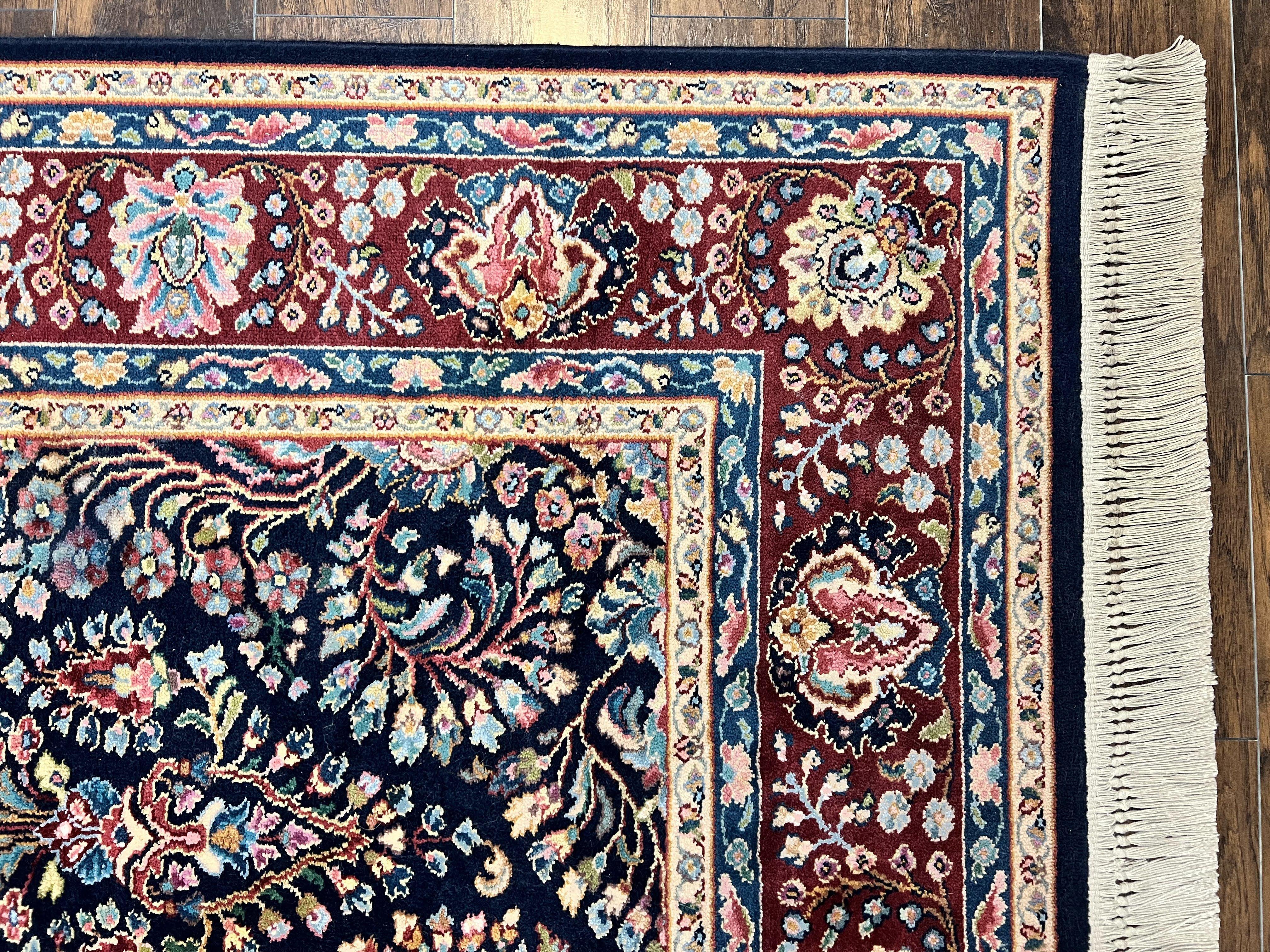 Karastan Rug Navy Sarouk #791, Wool Karastan Area Rug 8.8 x 12, Navy Blue and Red, Vintage Discontinued 700 Series Room Sized Karastan Rug - Jewel Rugs