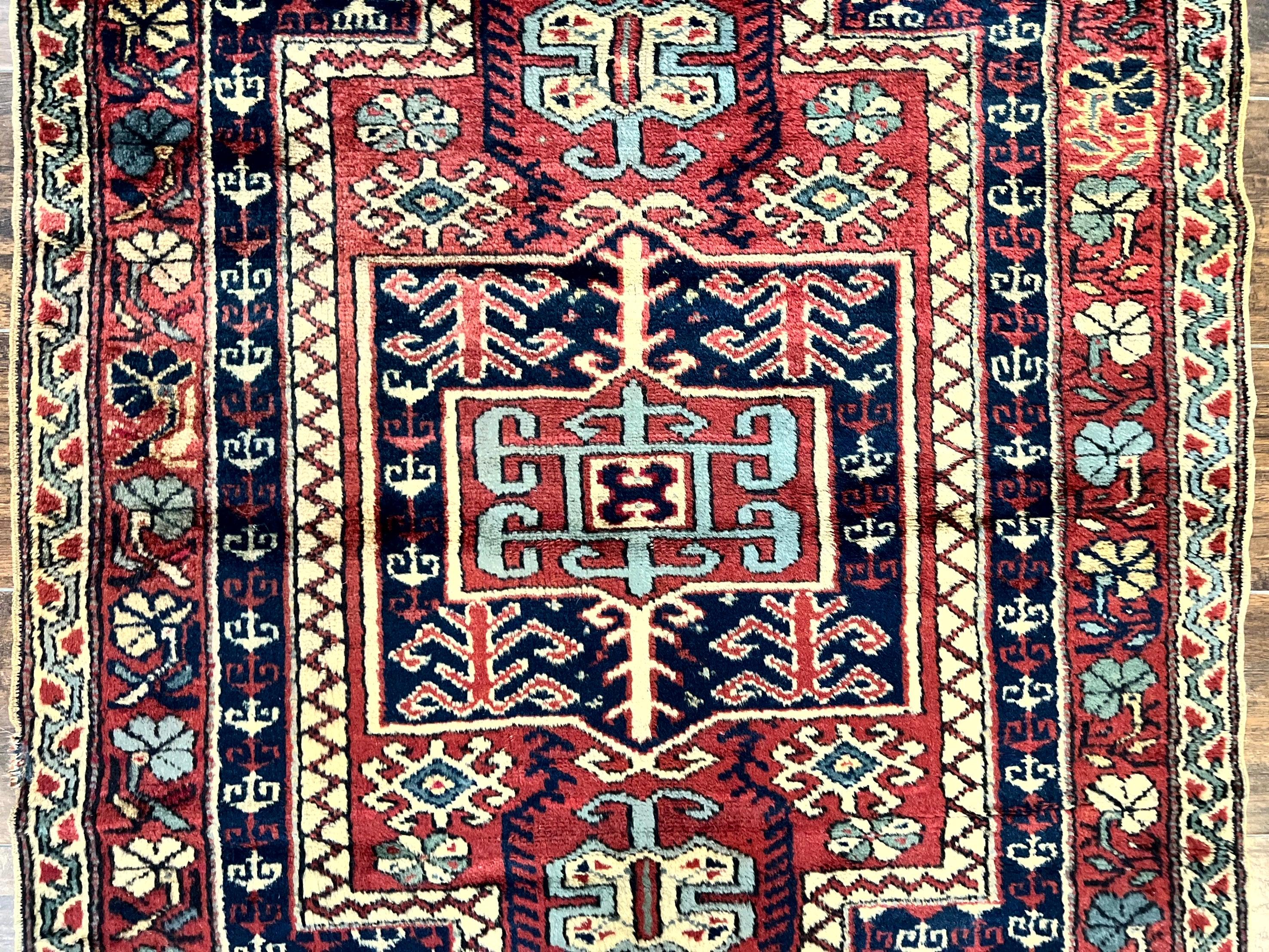 Antique Turkish Sparta Rug 3x4, Geometric Caucasian Pattern, Vintage Handmade Tribal Wool Carpet - Jewel Rugs
