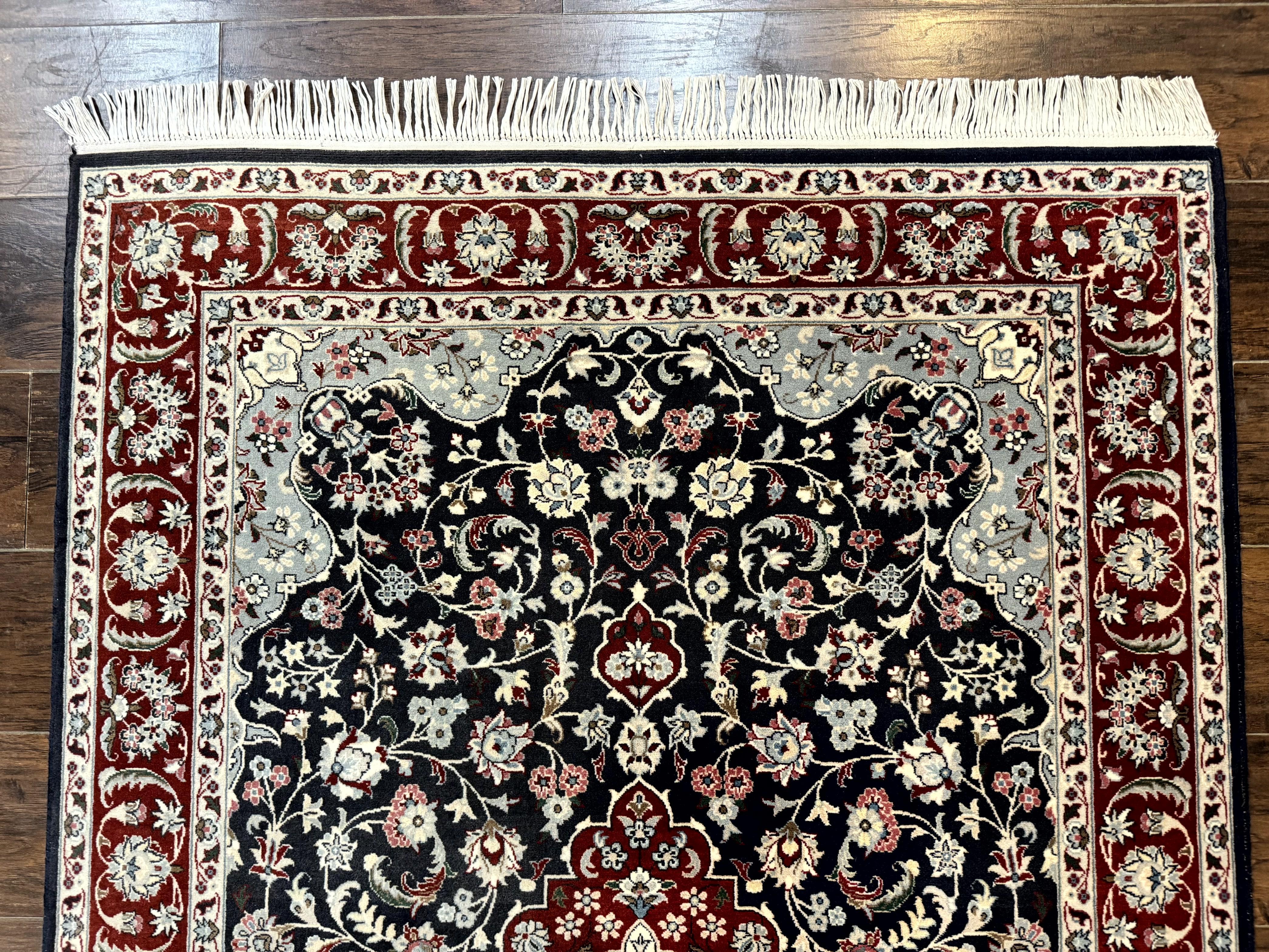Dark Blue Persian Rug 4x6, Fine 260 KPSI, Traditional Oriental Carpet, Dark Blue and Dark Red, Pak Persian Rug, Floral Medallion, Handmade - Jewel Rugs