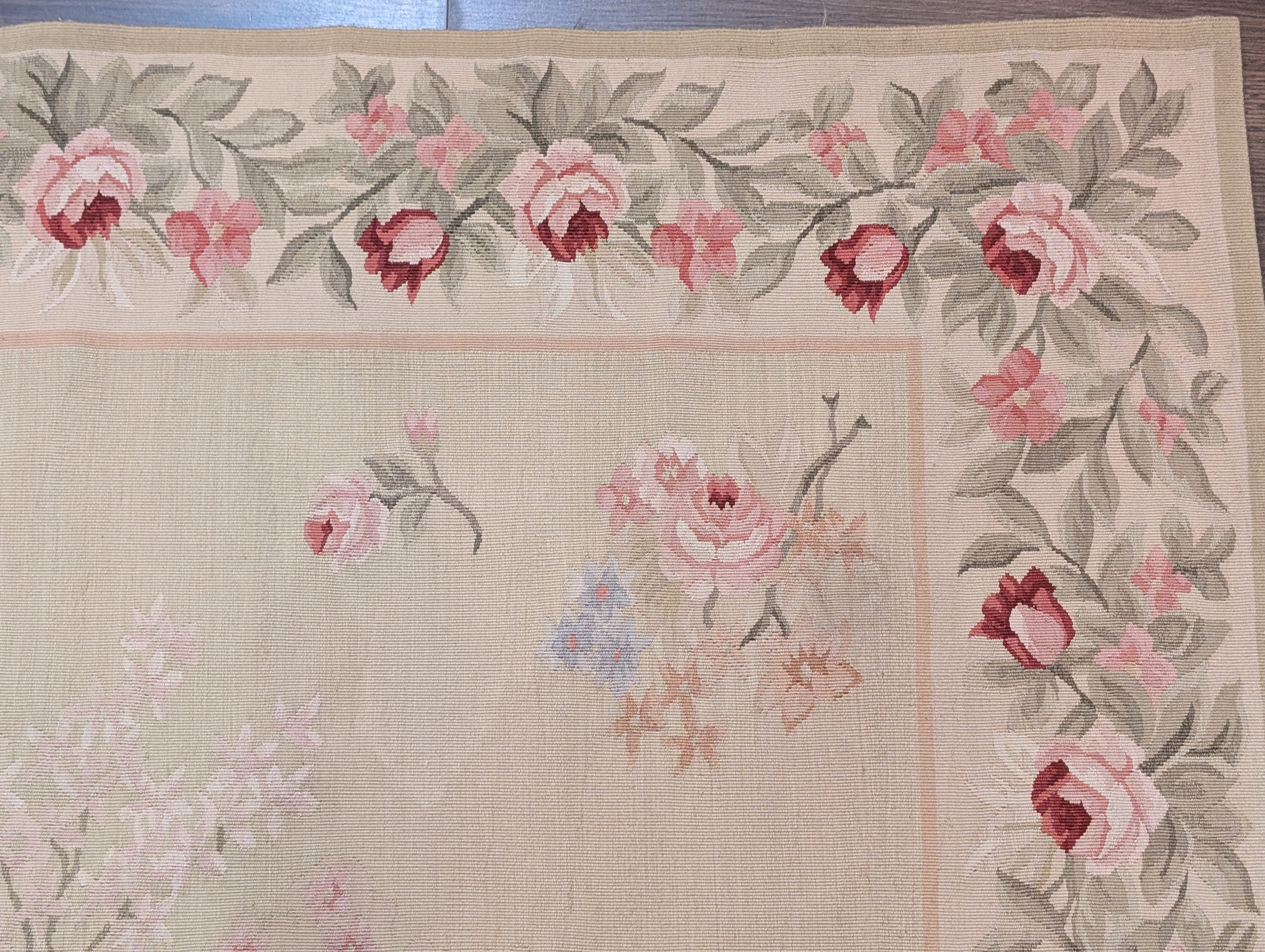 Square Aubusson Rug 4.8 x 5, French Vintage Floral European Wool Carpet - Jewel Rugs