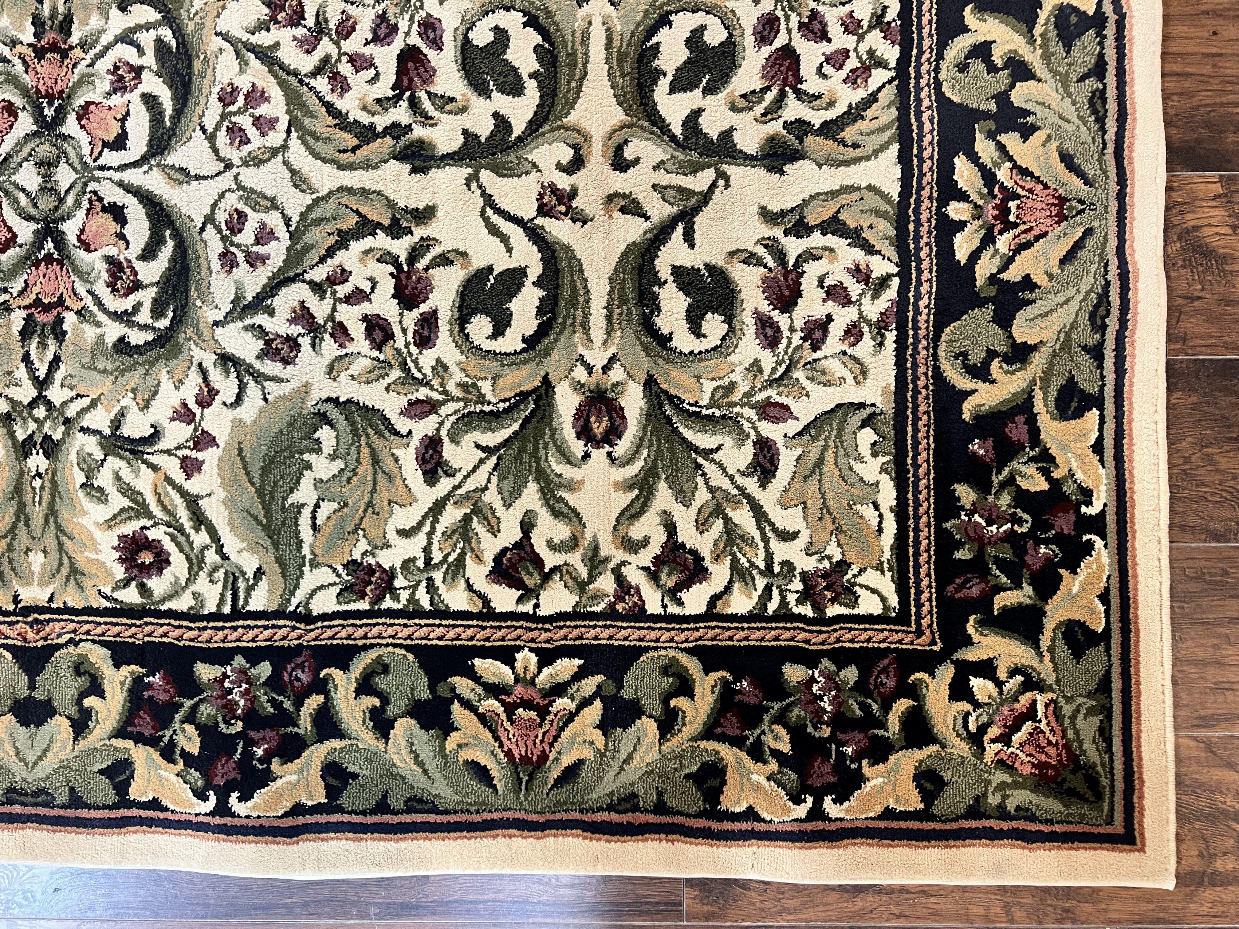 Oriental Rug 8x11, Floral Pattern, Ivory and Black - Jewel Rugs