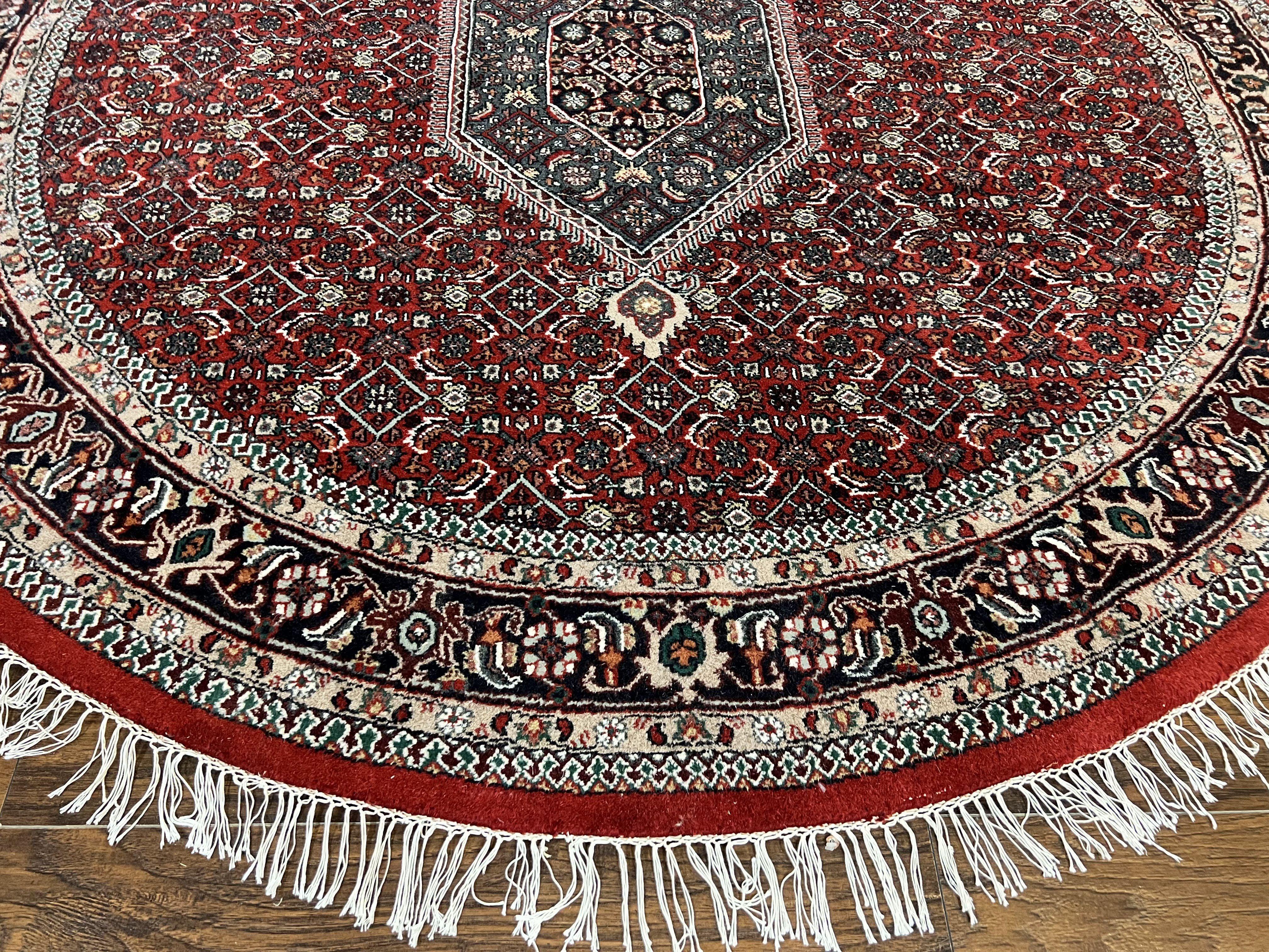 Round Rug 8x8 ft, Indo Persian Bidjar Rug, Indian Rug 8 x 8, Red & Black, Hand Knotted Round Rug, Vintage Rug, Mahi Herati Wool Rug - Jewel Rugs