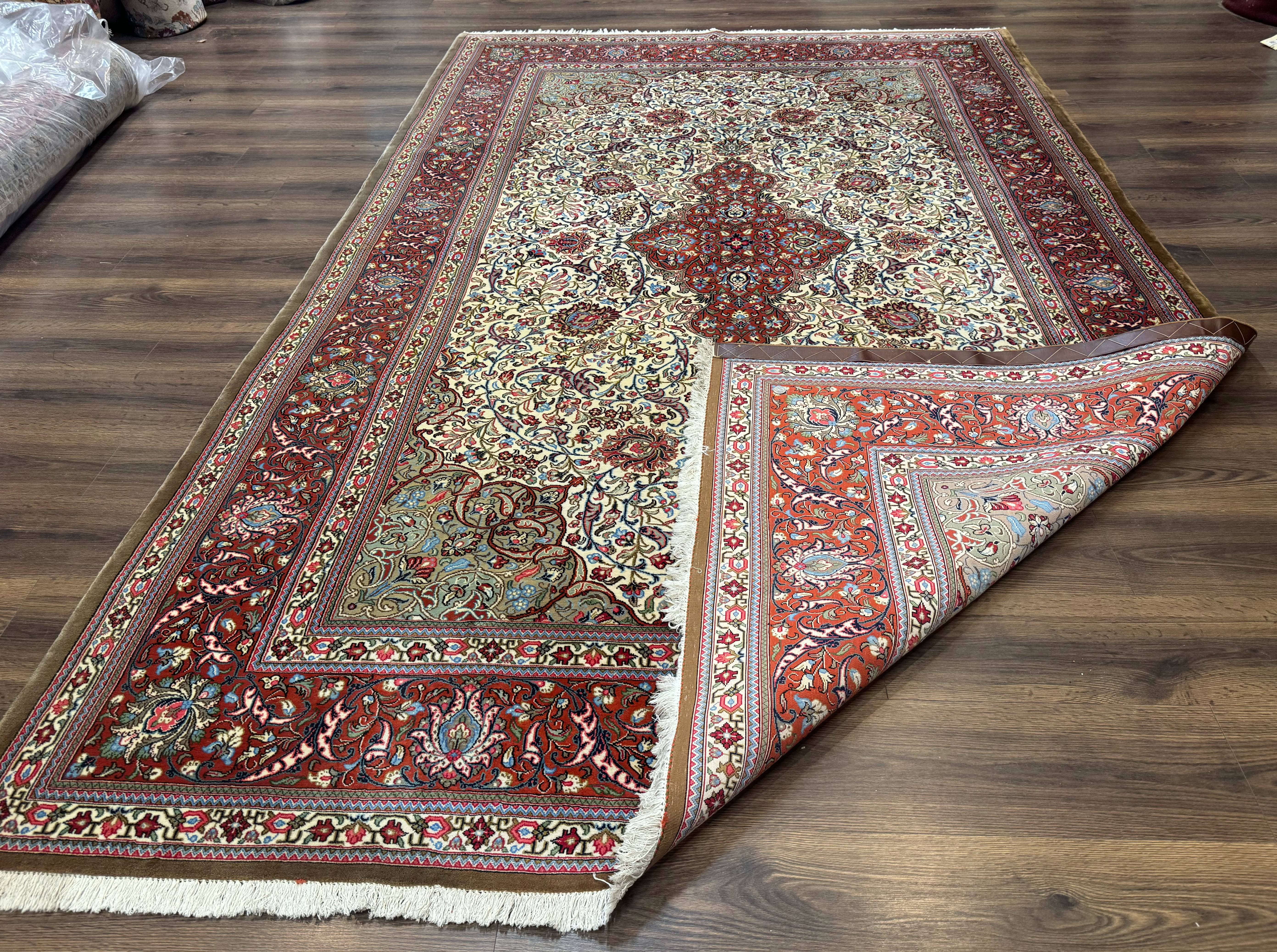 Persian Qum Rug 7x11, Beige and Red, Highly Detailed Floral Pattern, Fine 260 KPSI - Jewel Rugs