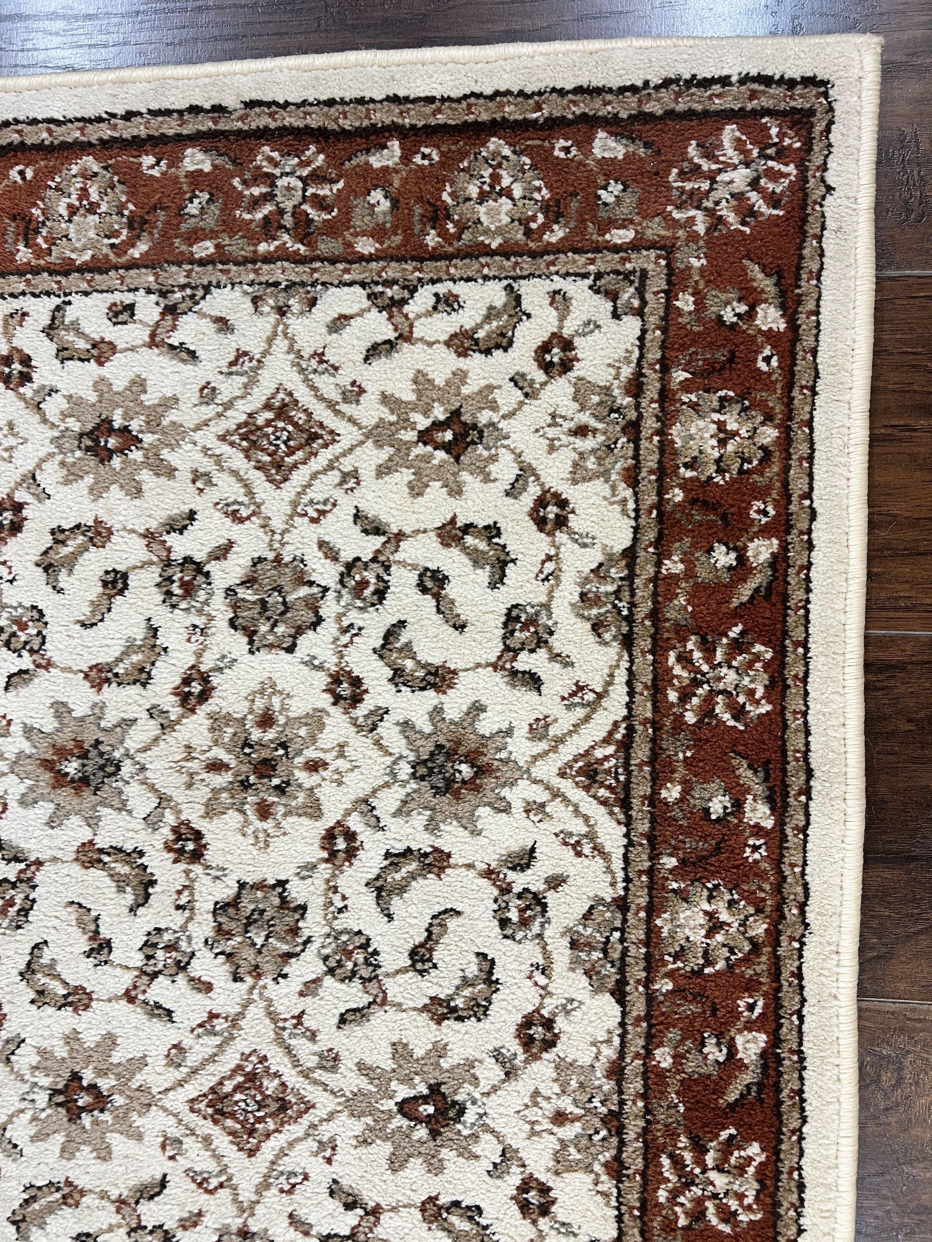 Runner Rug 2 x 7.6, Skinny Runner, Oriental Rug for Hallway, Ivory & Rust Red, Floral Allover - Jewel Rugs