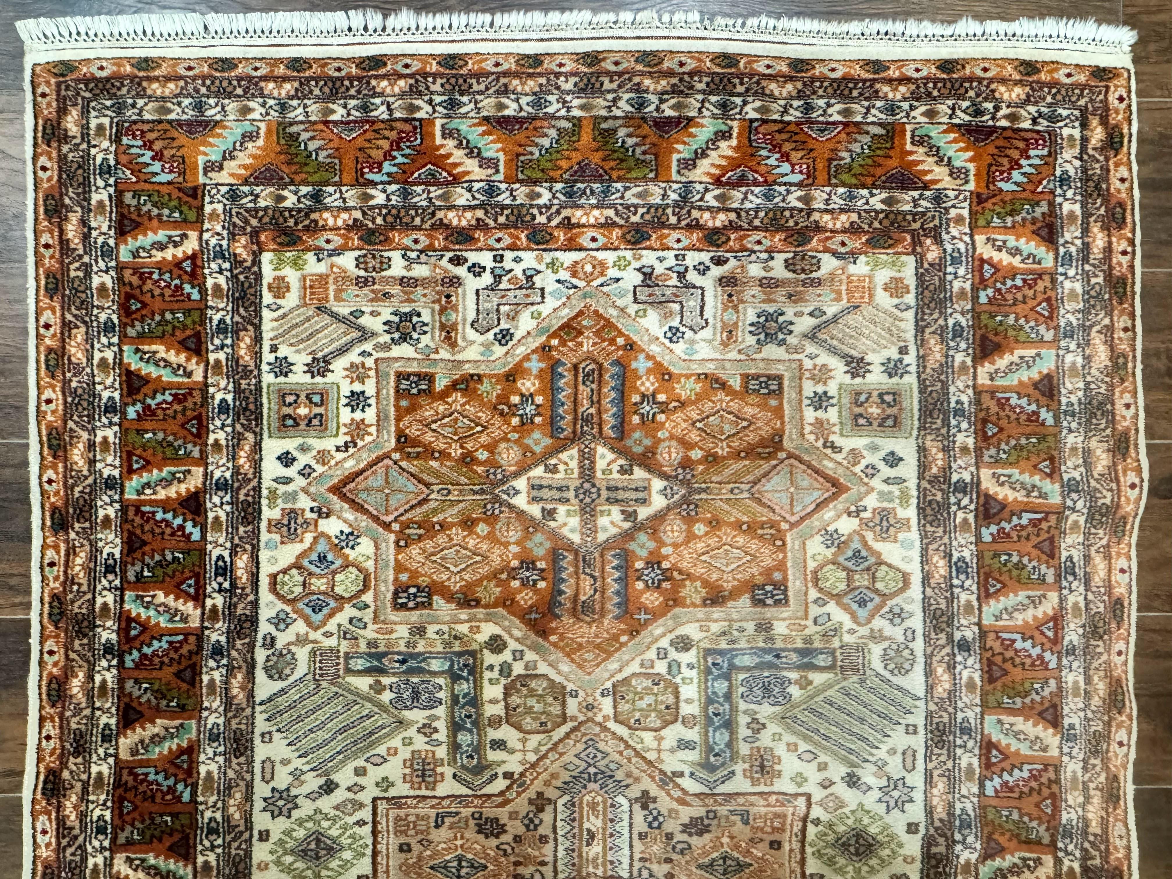 Turkish Kazak Rug 4x6, Geometric Medallions, Vintage Handmade Wool Carpet - Jewel Rugs