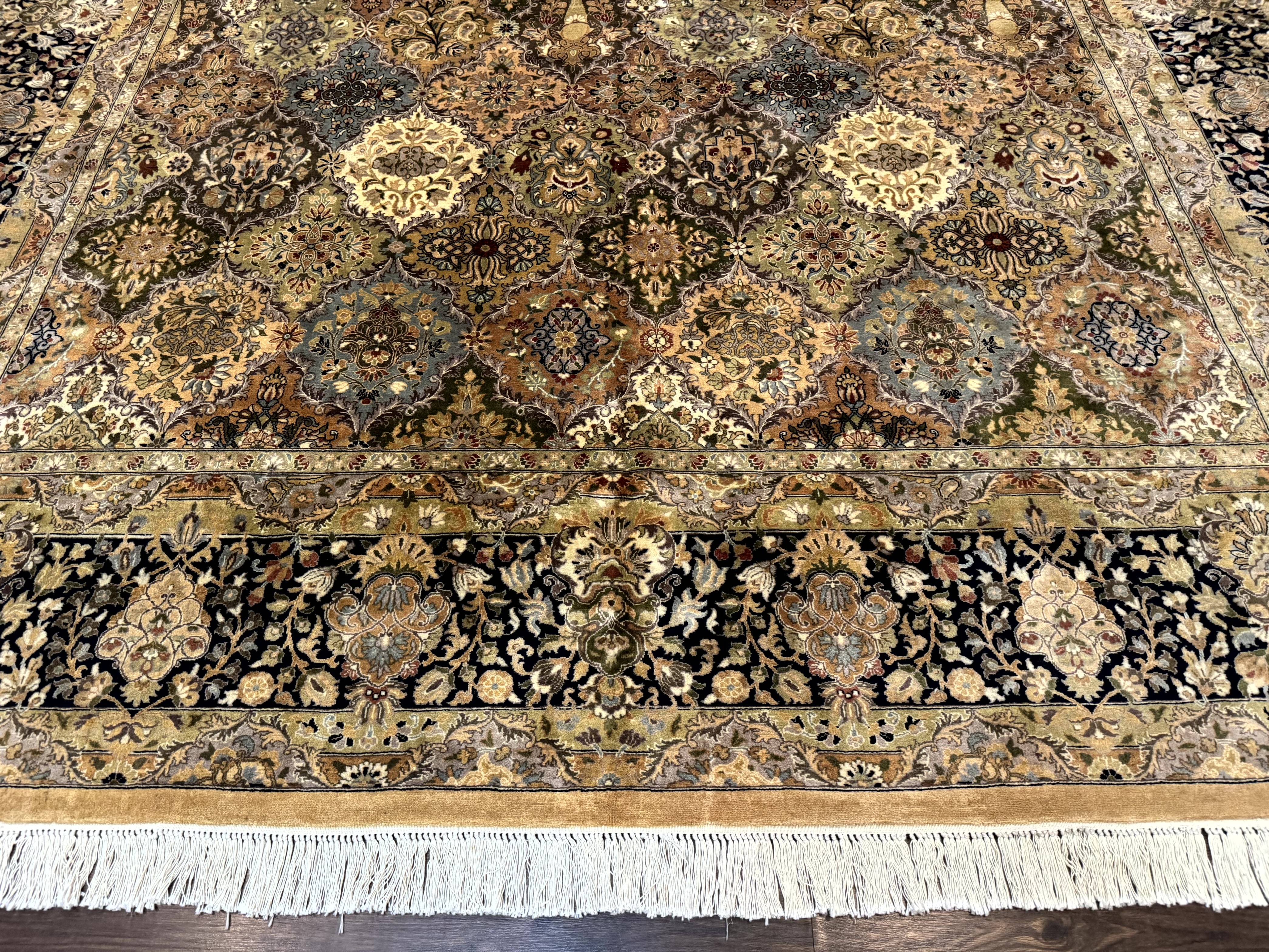 Pakistani Persian Rug 9x12, Multicolor Panel Design, Tan-Gold, Fine 270 KPSI - Jewel Rugs