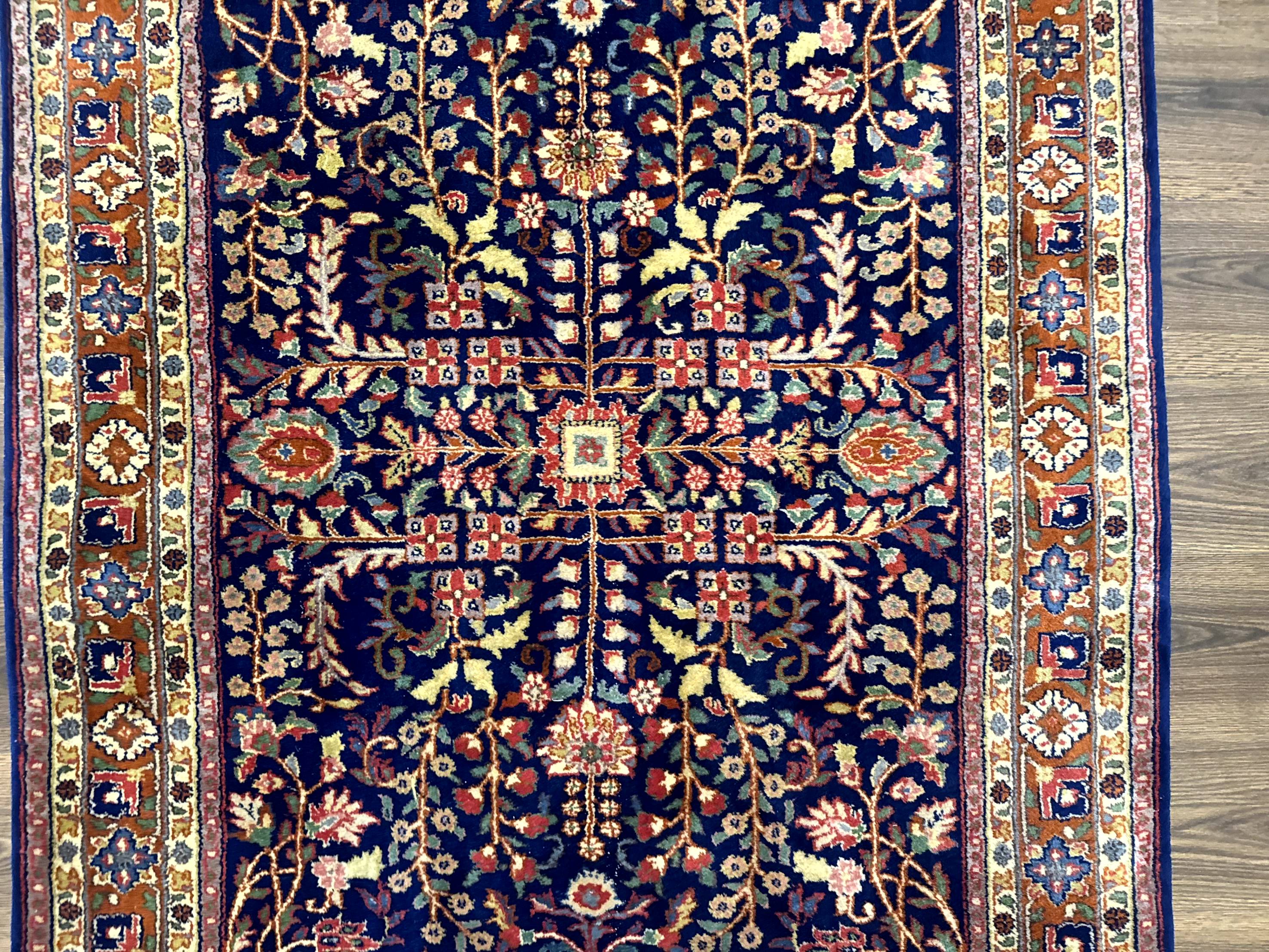 Indo Persian Sarouk Rug 4x6, Blue and Rust Red - Jewel Rugs