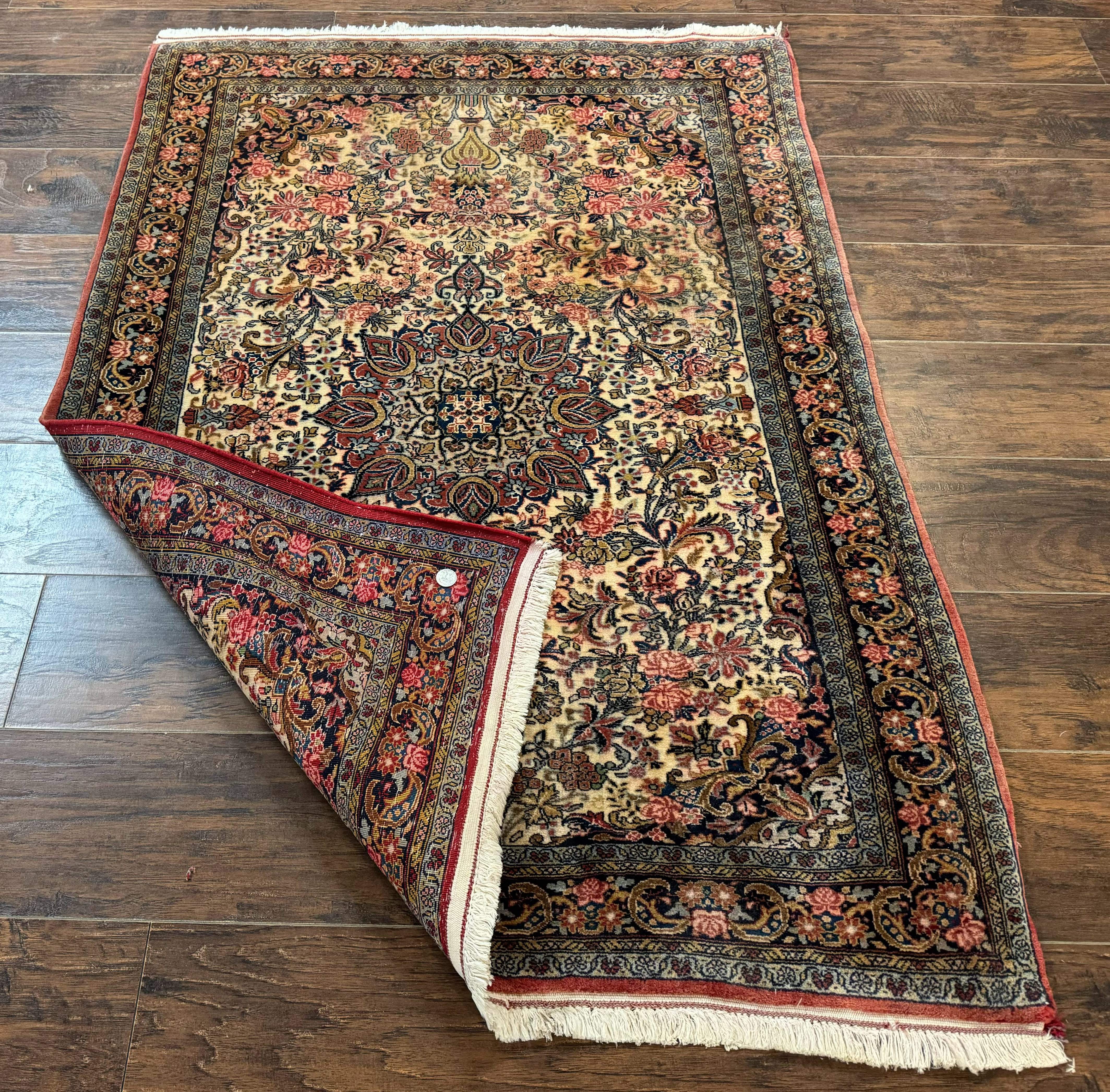 Persian Bidjar Rug 4x5 – Cream, Hand-Knotted Wool Vintage Carpet, Fine 200 KPSI - Jewel Rugs