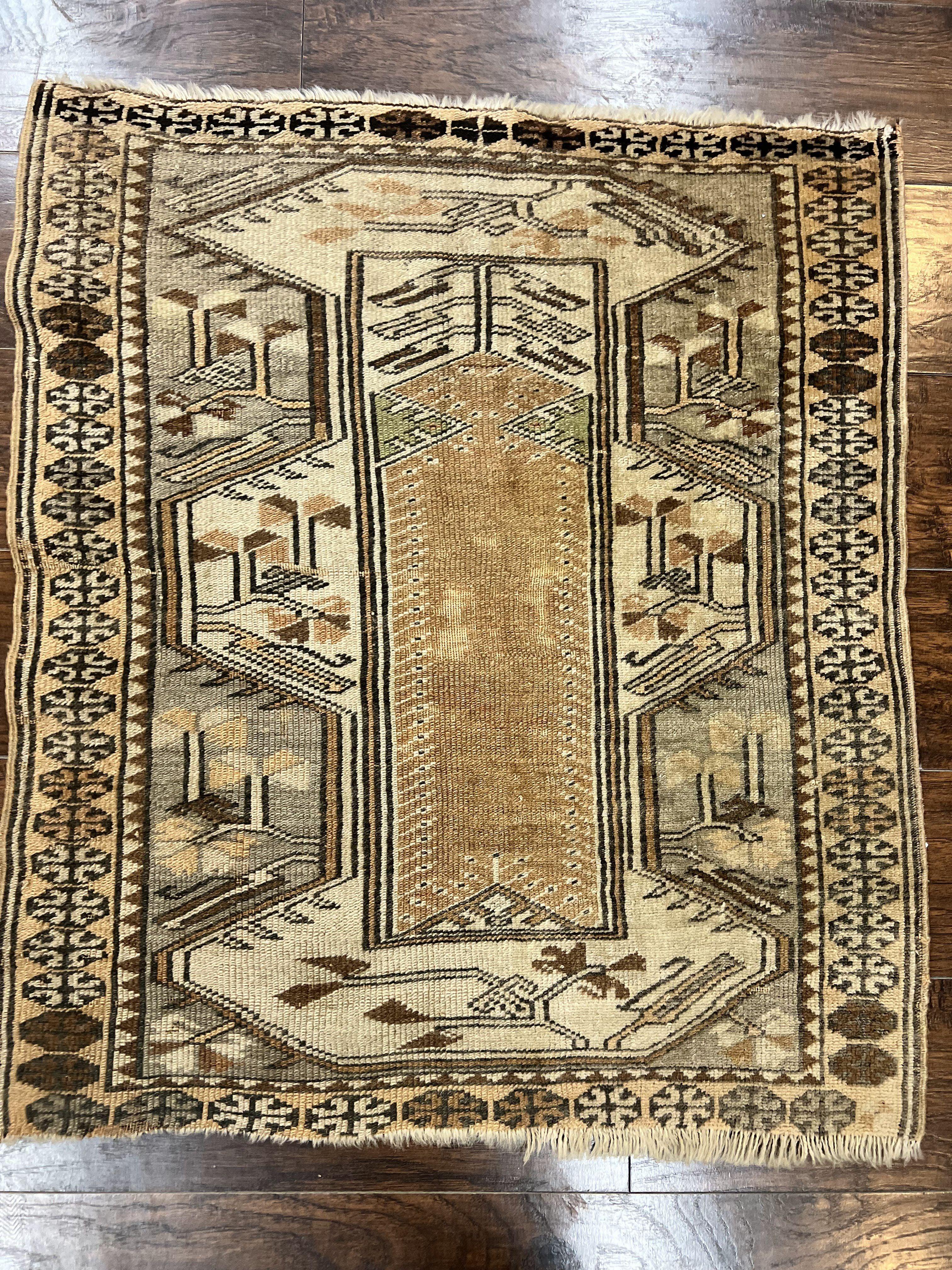 Turkish Kazak Rug 3x3, Wool Hand Knotted Antique Carpet, 3ft Square Area Rug, Boho Rug, Small Geometric Rug - Jewel Rugs