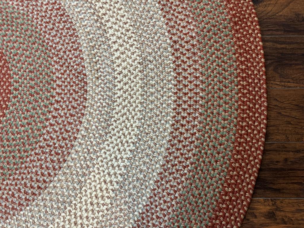 Large Round American Braided Rug 8x8 ft, Wool Vintage Handbraided Carpet, Multicolor - Jewel Rugs