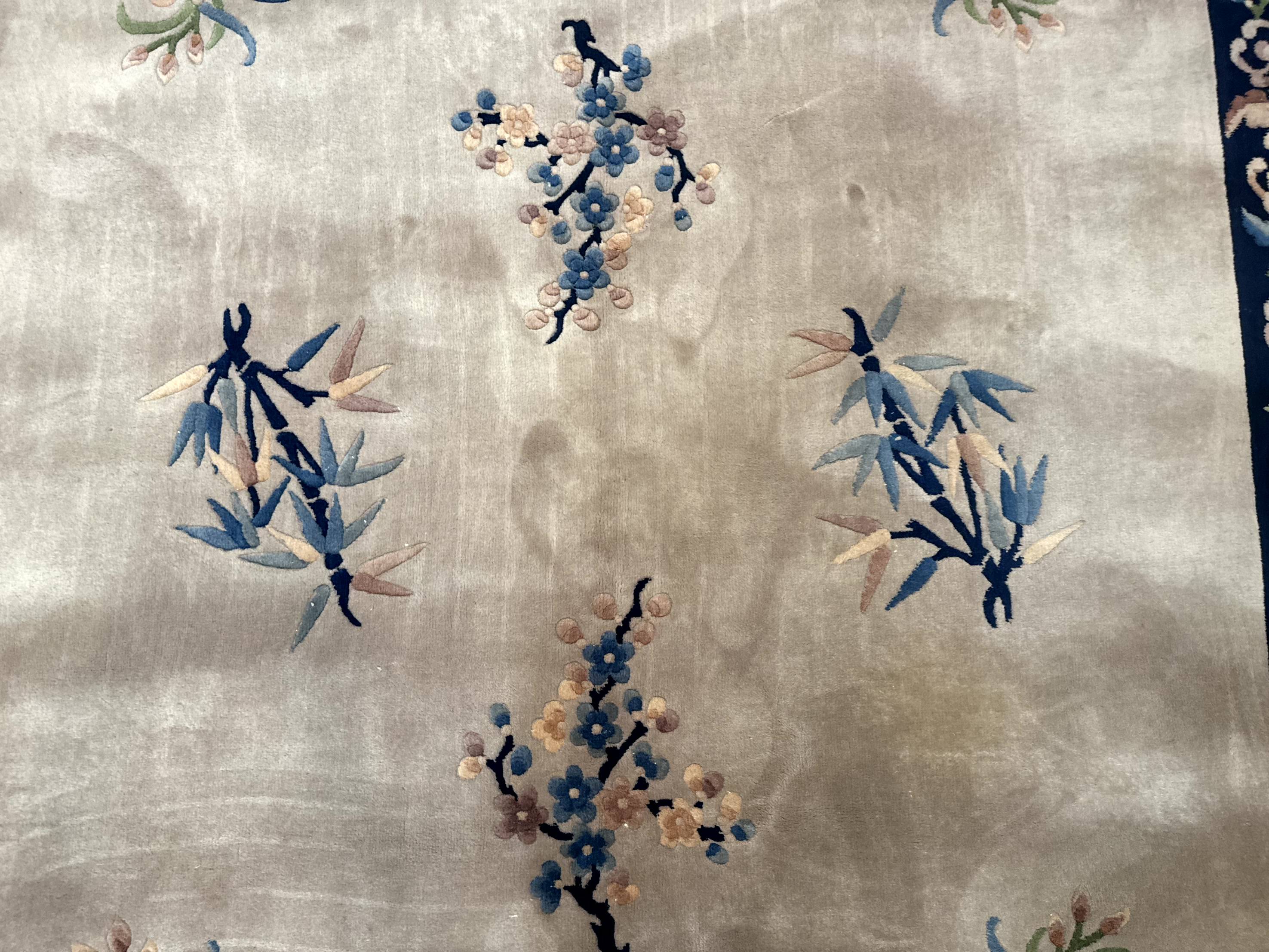 Chinese Wool Rug 8x10, Light Gray and Navy Blue, Floral, Chinese 120 Line Carpet - Jewel Rugs