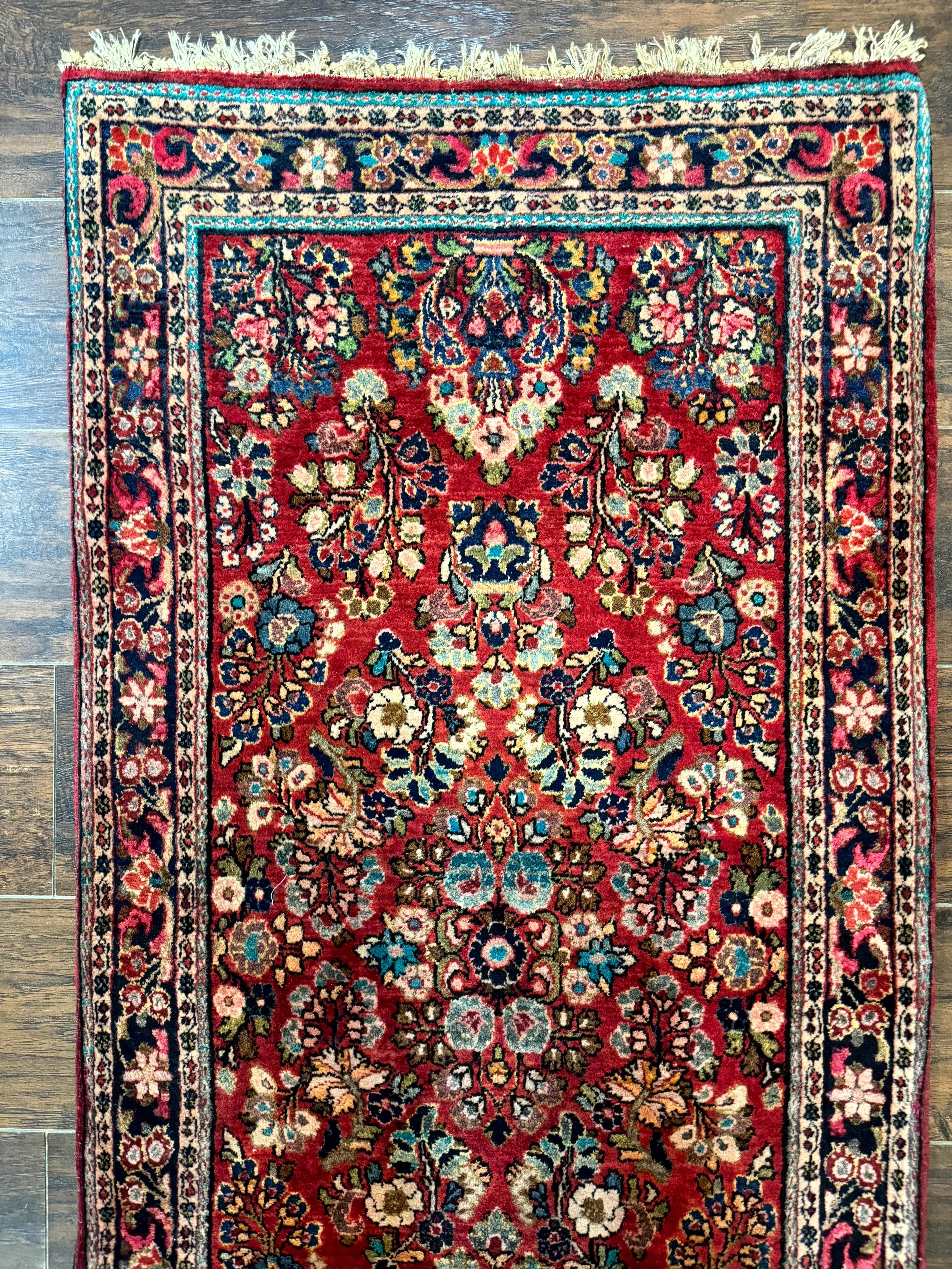 Antique Persian Sarouk Rug 2x5, Floral, Red, Antique Wool Rug - Jewel Rugs