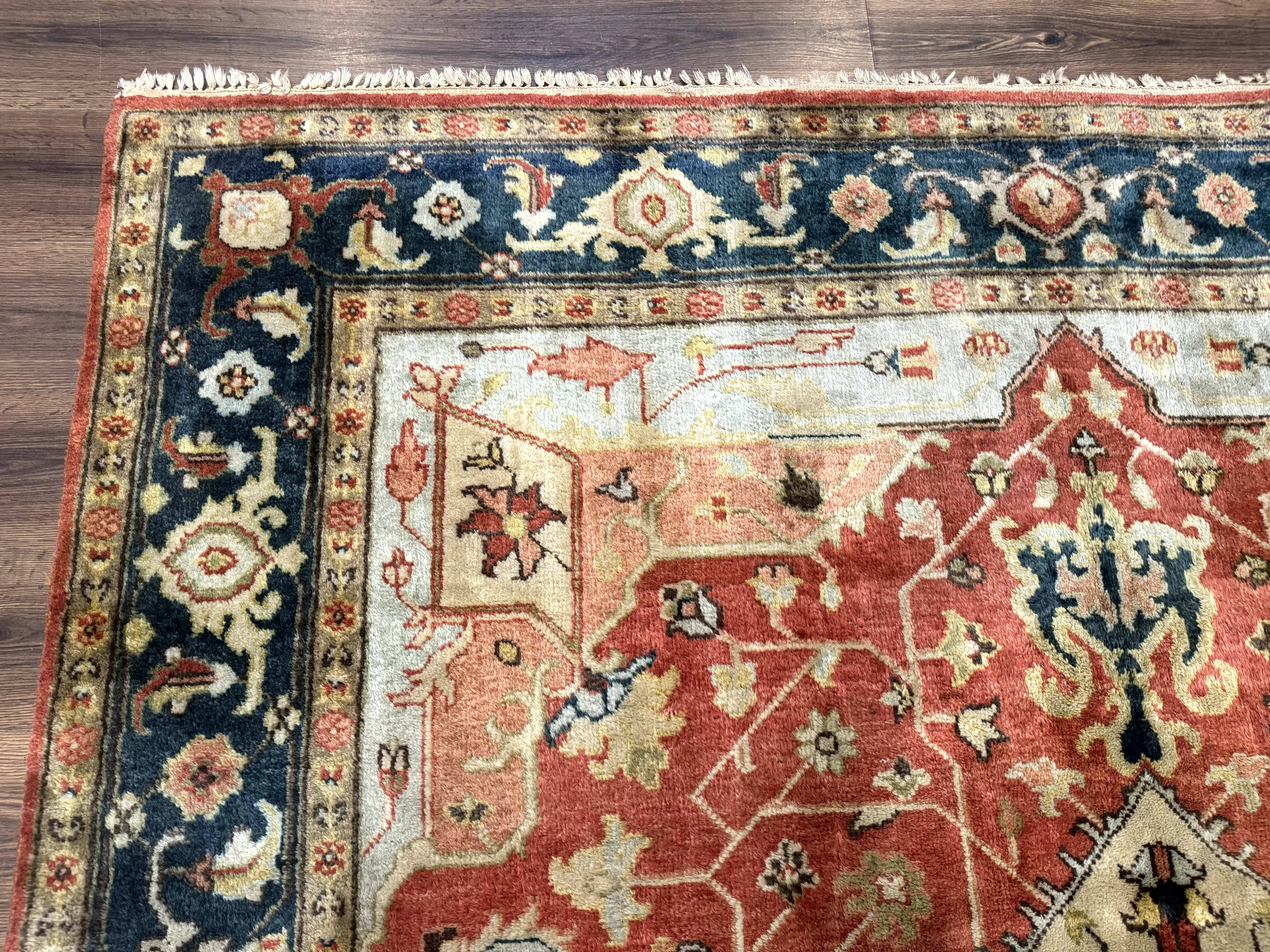 Indo Persian Heriz Rug 8x10, Terracotta, Geometric Serapi Carpet - Jewel Rugs