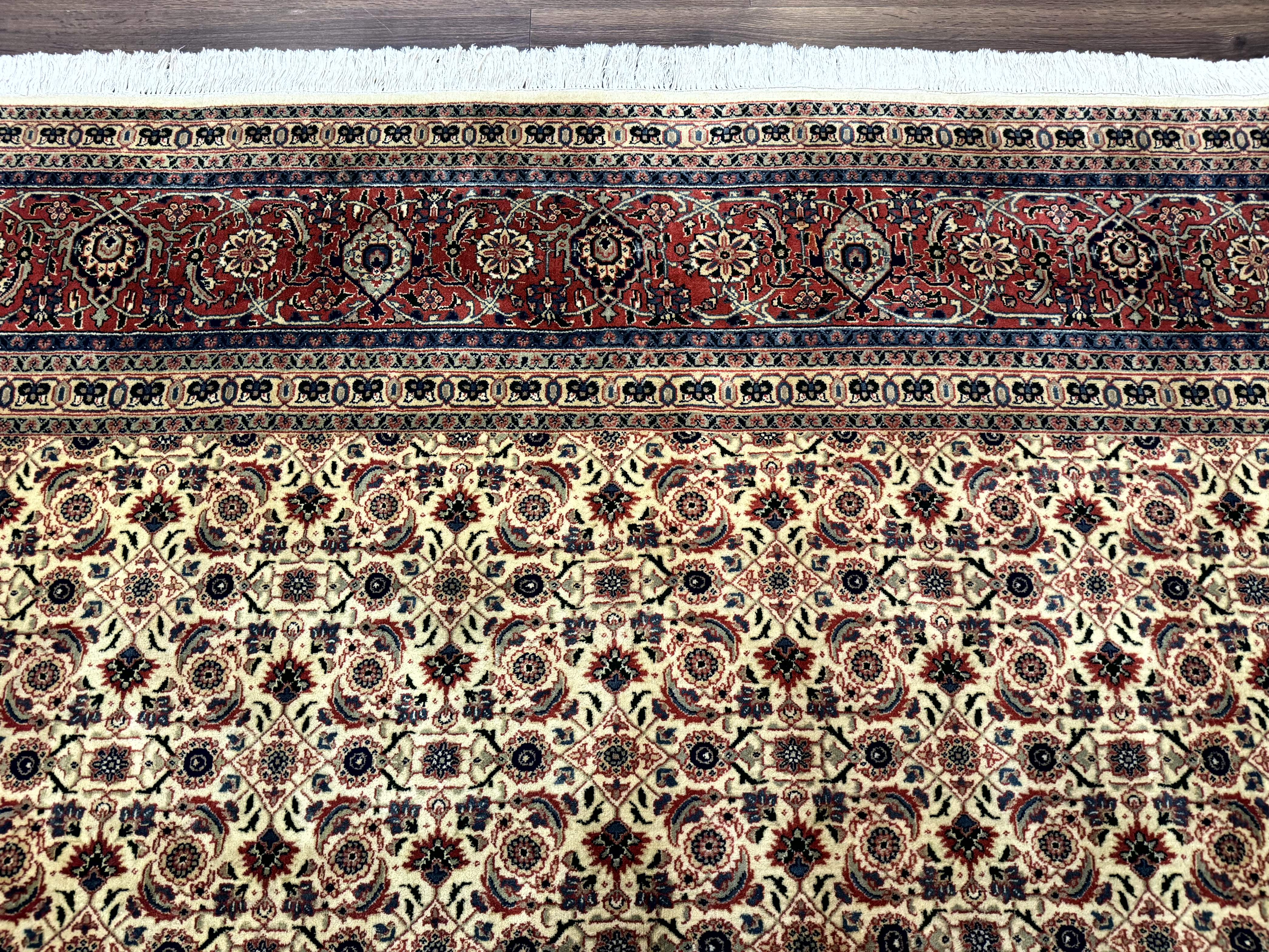 Indo Persian Rug 9x12, Beige and Rust Red, Fine, Allover Pattern, Wool Hand Knotted - Jewel Rugs