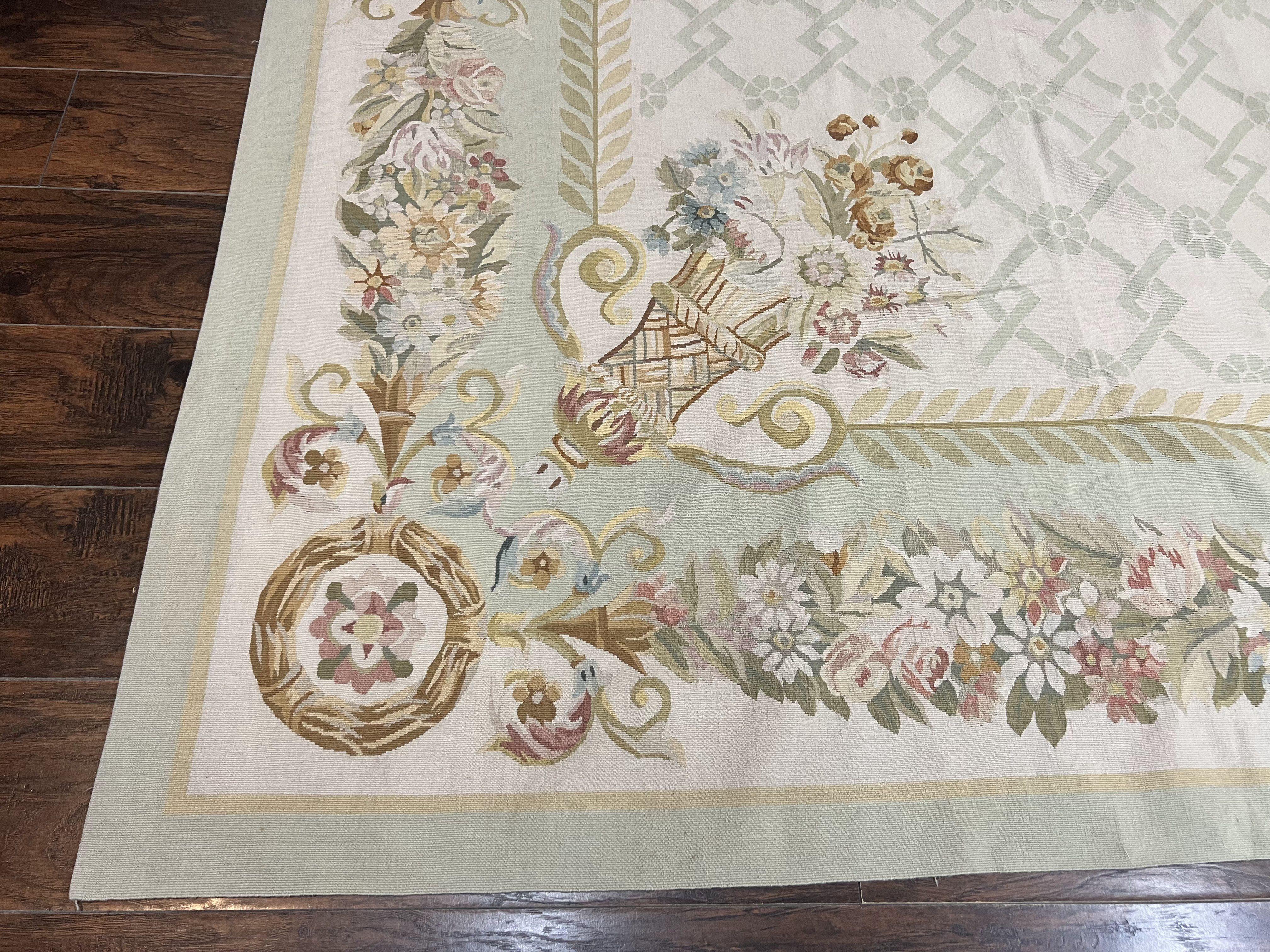 10x14 Aubusson Rug, Wool Handmade Vintage Carpet, French European Design, Elegant - Jewel Rugs