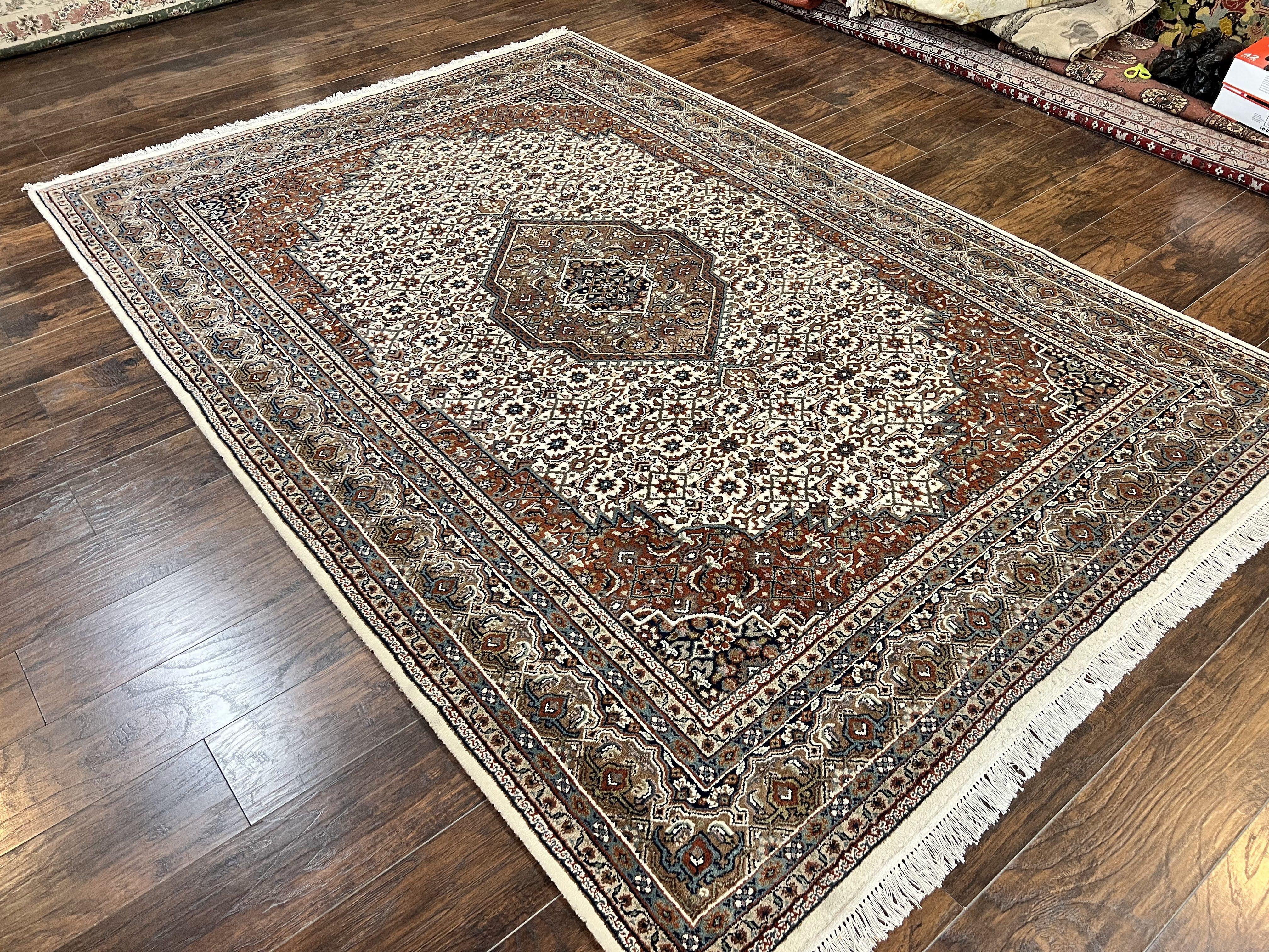 Indo Persian Rug 7x10 ft, Hand Knotted Wool Vintage Oriental Carpet 7 x 10, Traditional Handmade Herati Bidjar Cream Rug, Medallion Rug - Jewel Rugs