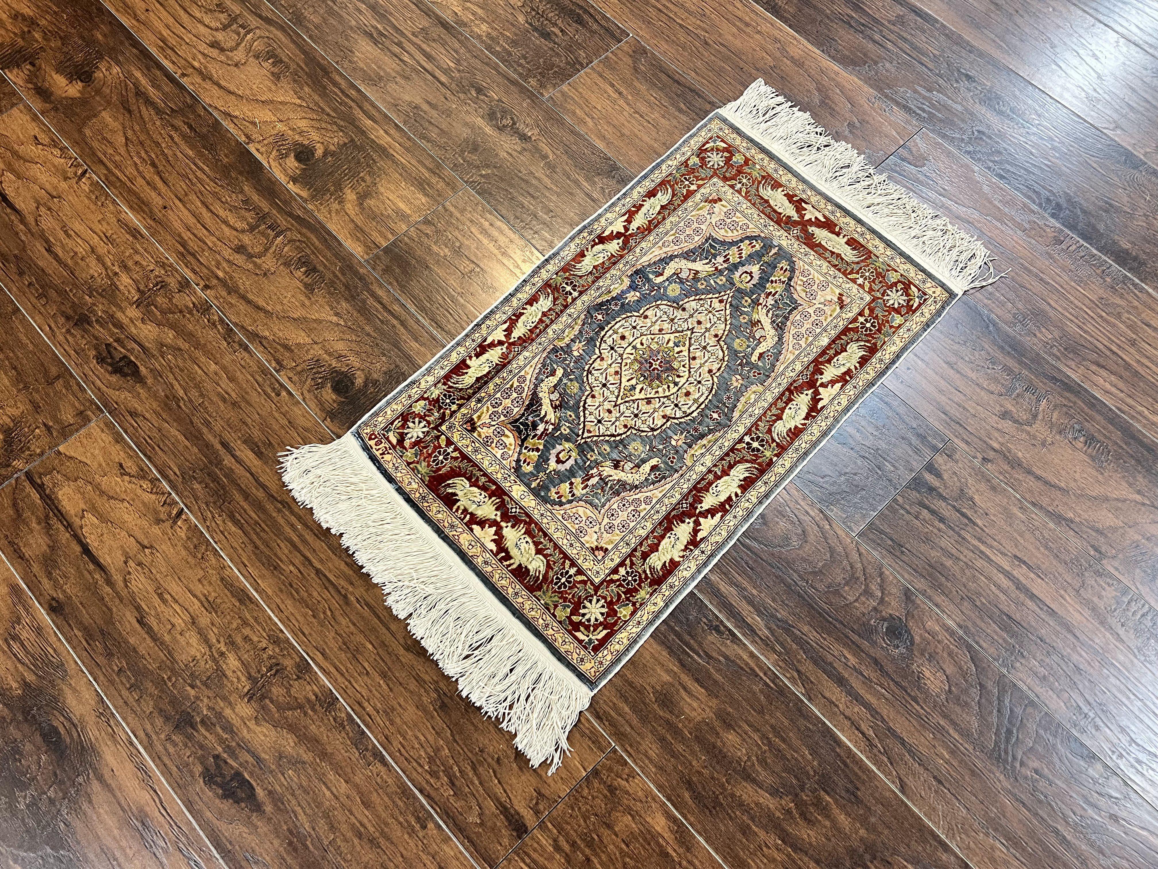 Silk Turkish Hereke Rug 2x3, Peacocks Birds, Signature from Master Weaver, Super Finely Hand Knotted 550 KPSI, Animal Pictorials - Jewel Rugs