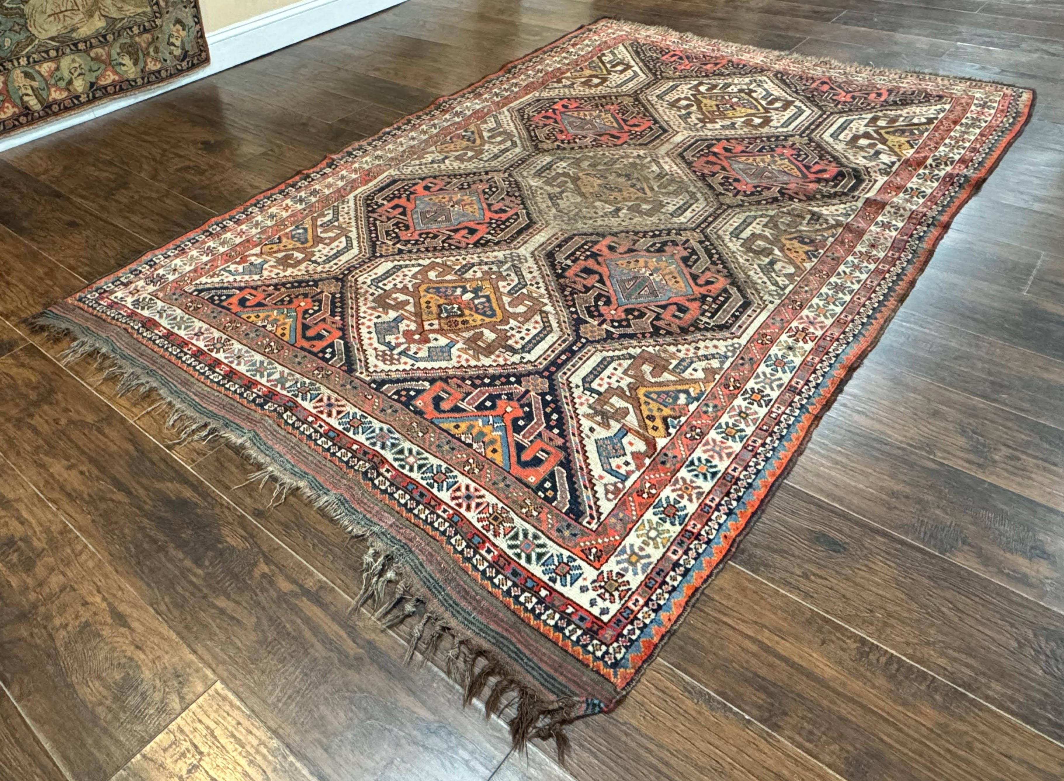 Antique Persian Qashqai Rug 5x8, Persian Tribal Rug, Khamseh Rug - Jewel Rugs