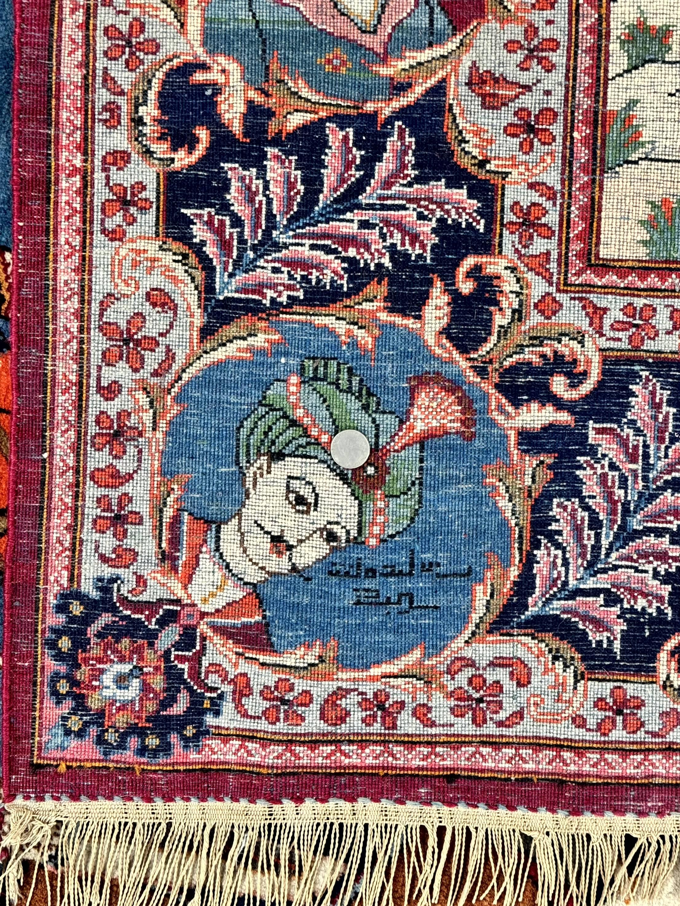 Rare Persian Kashan Pictorial Rug 6x9, King Bahram Hunting Scene, Persian Kings, Hand Knotted Persian Rug for Wall Hanging, Antique, Wool - Jewel Rugs