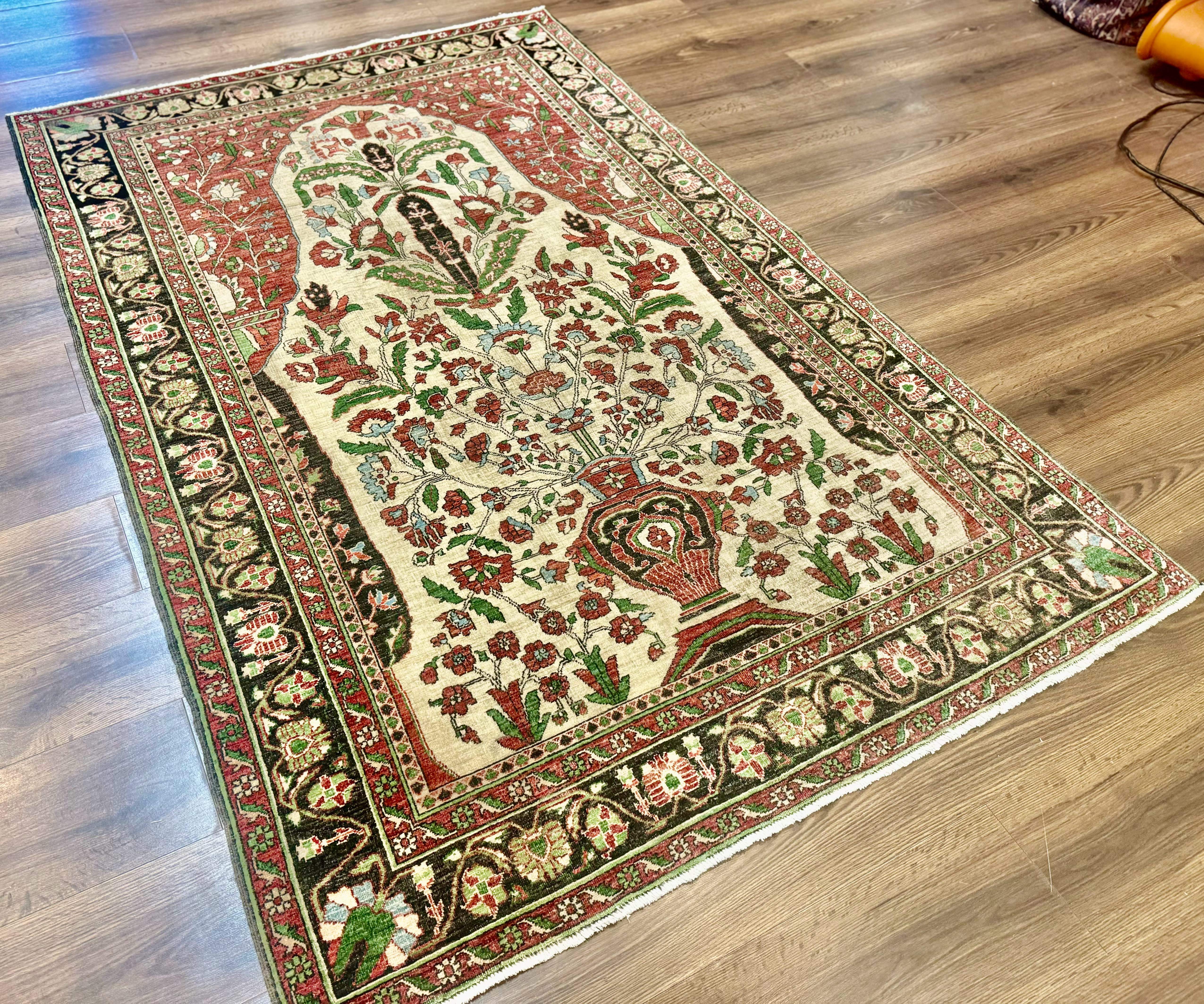 Persian Sarouk Rug 5x7 – Tree of Life Prayer Rug, Persian Vase Design - Jewel Rugs