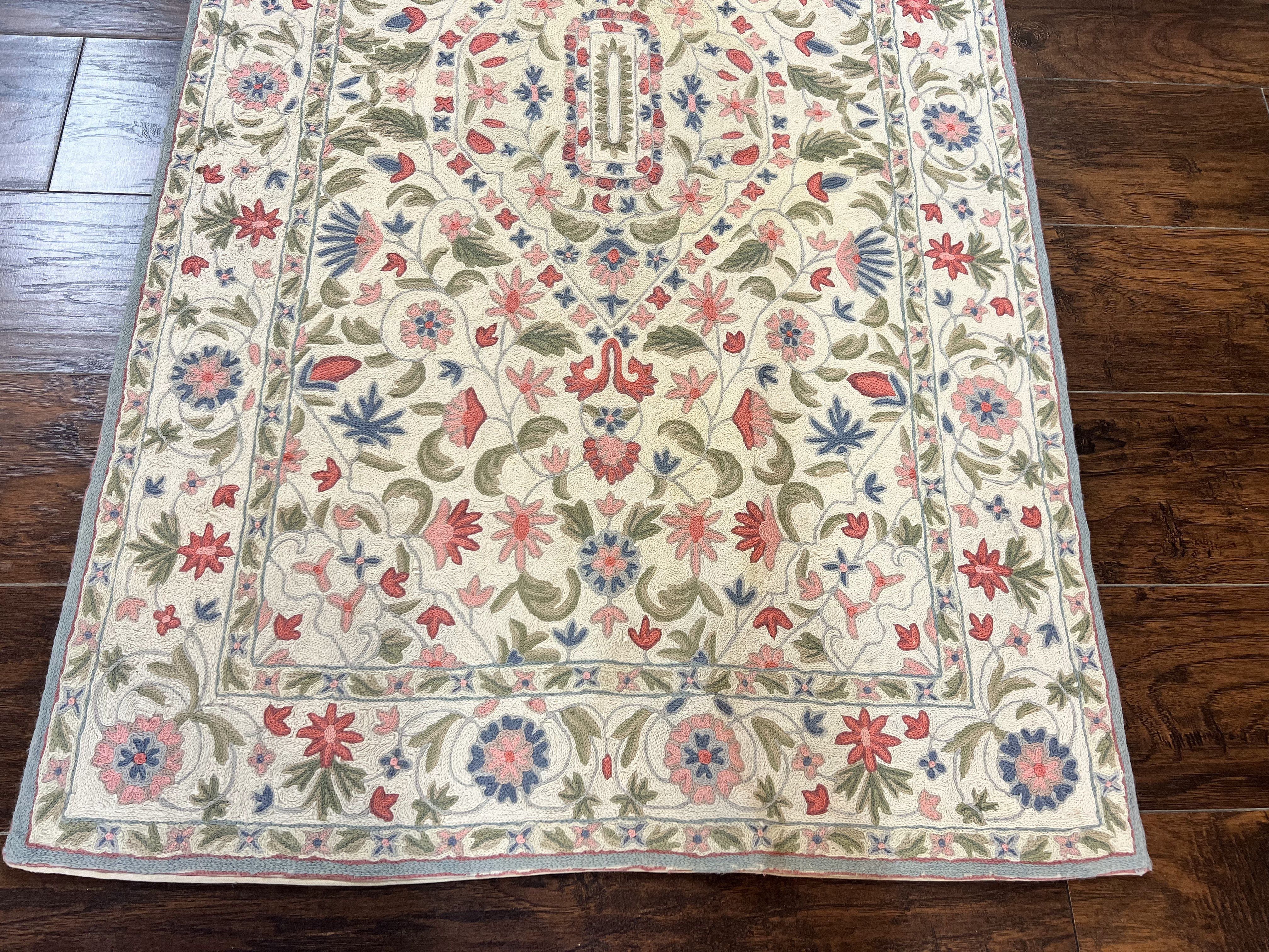Hand Stitched Indian Rug 4x5, Floral, Vintage Hand Embroidered Rug - Jewel Rugs