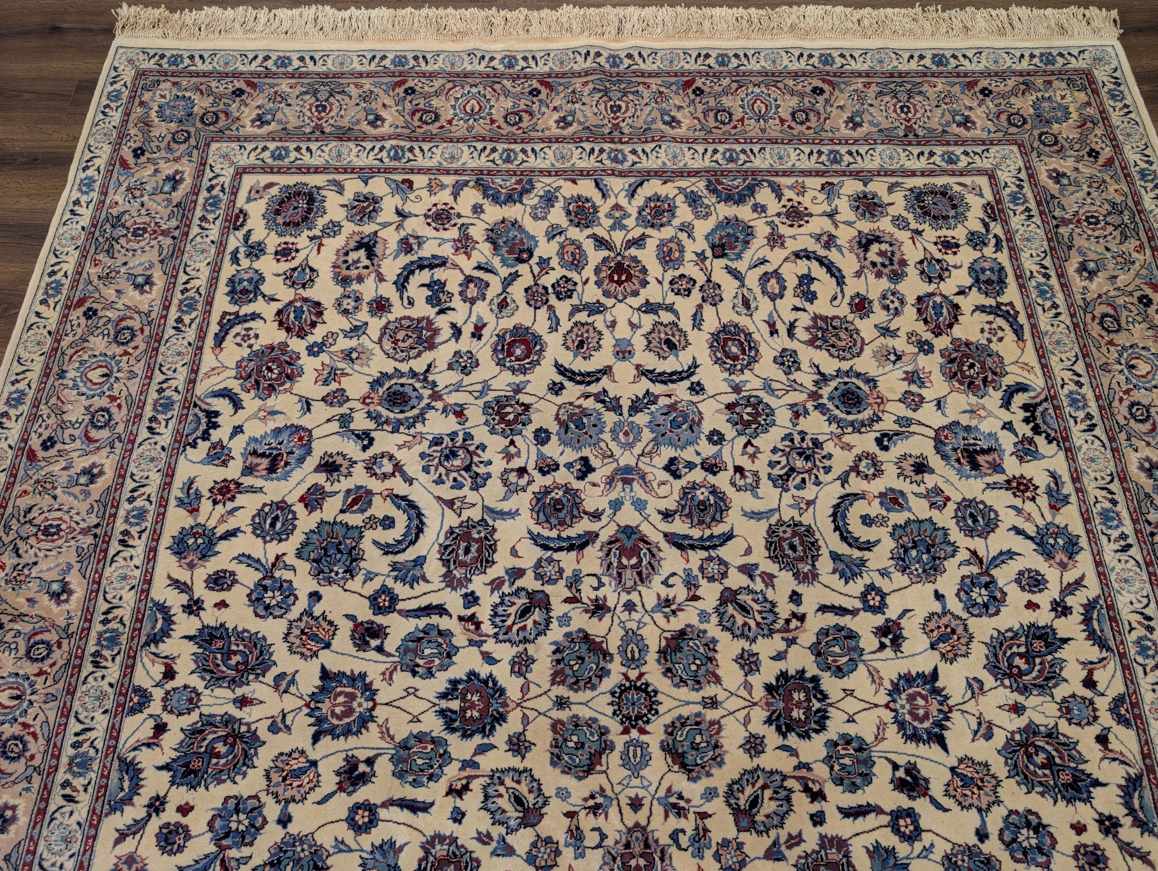Sino Persian Rug 8x10, Ivory and Blue, Fine Hand Knotted Traditional Oriental Carpet 210 KPSI - Jewel Rugs