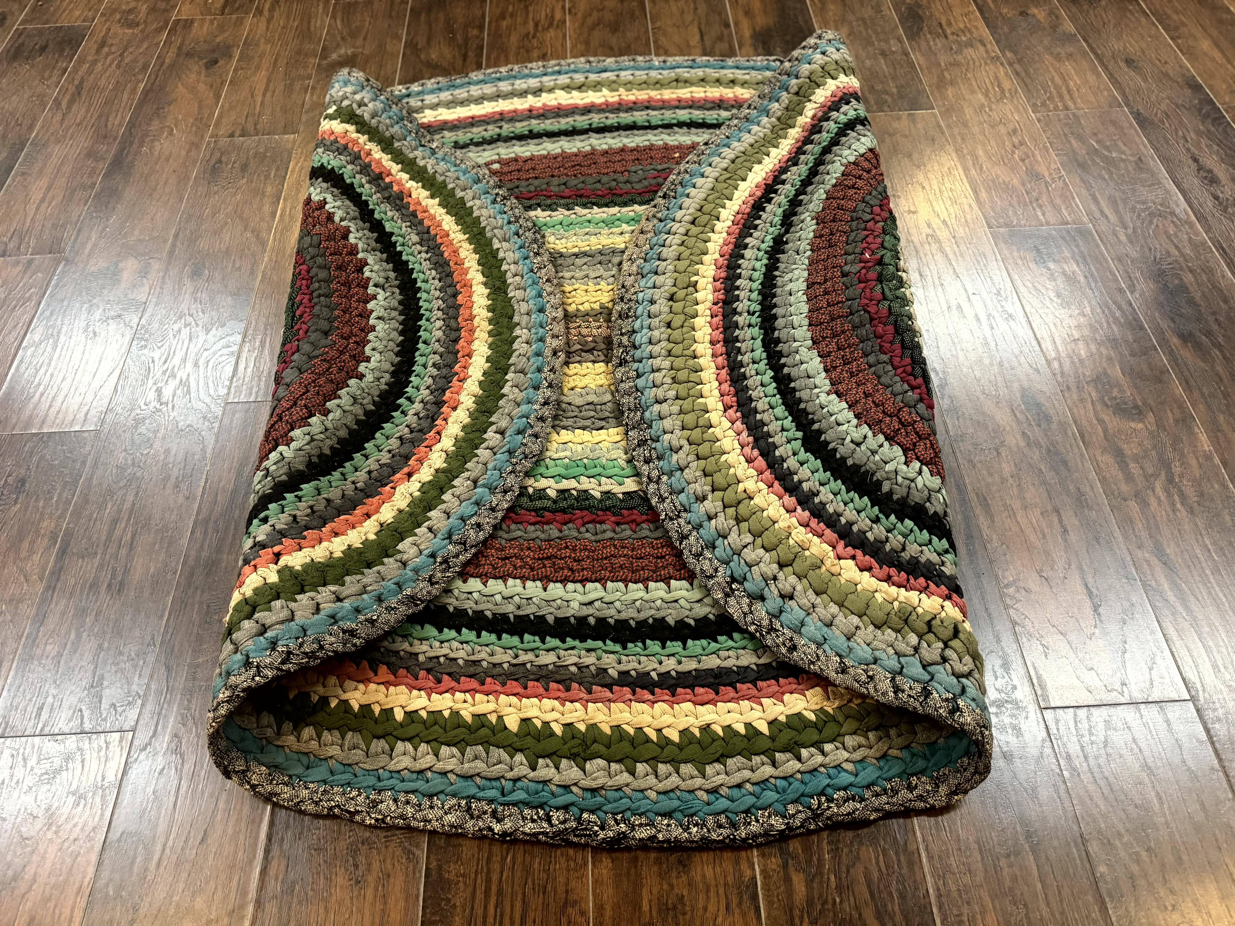 Antique American Braided Rug 5x7, Oval Multicolor Handmade Wool Braided Carpet - Jewel Rugs