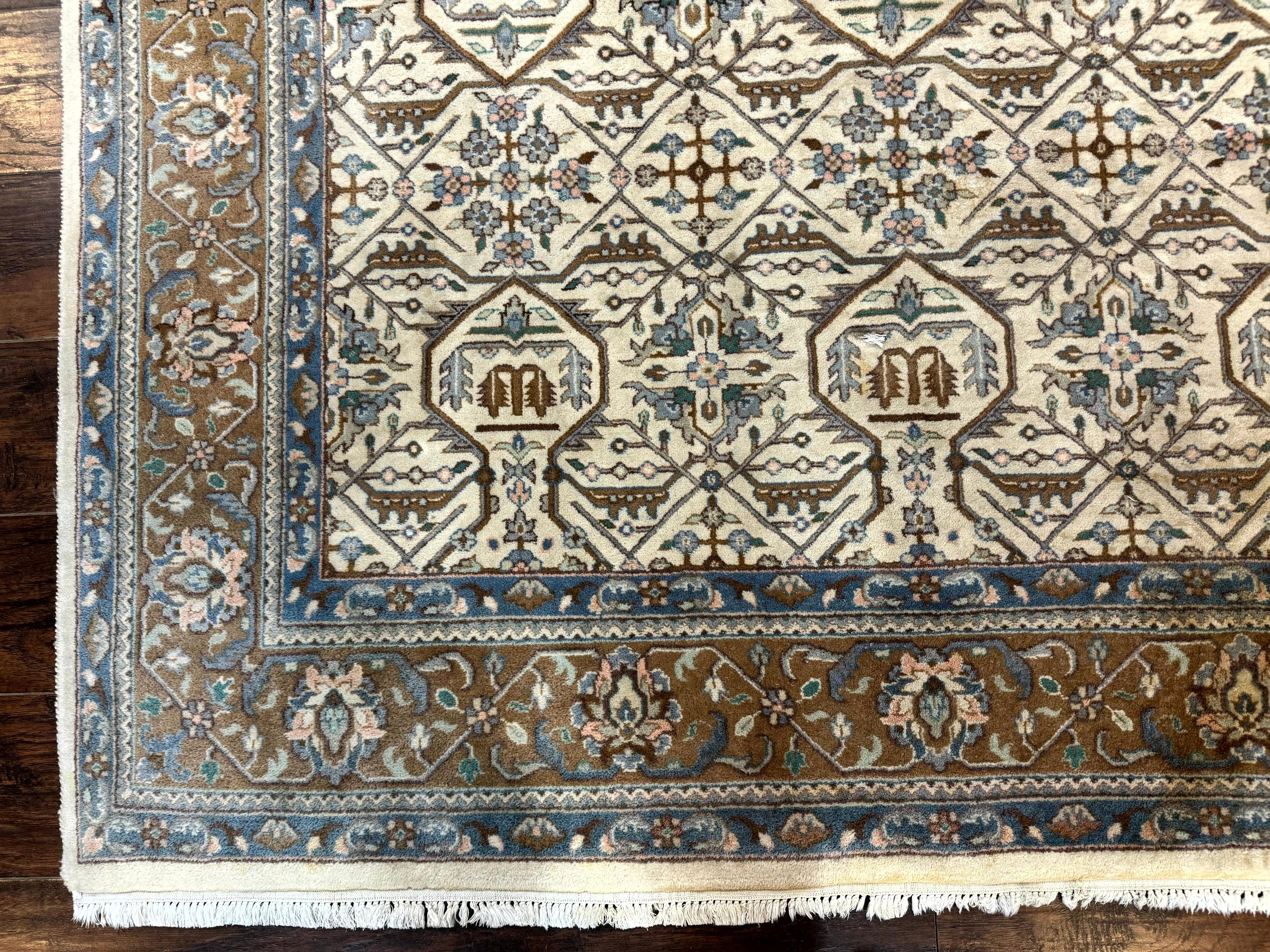 Indo Persian Rug 6x9, Beige, Allover Pattern, Vintage Wool Oriental Carpet - Jewel Rugs