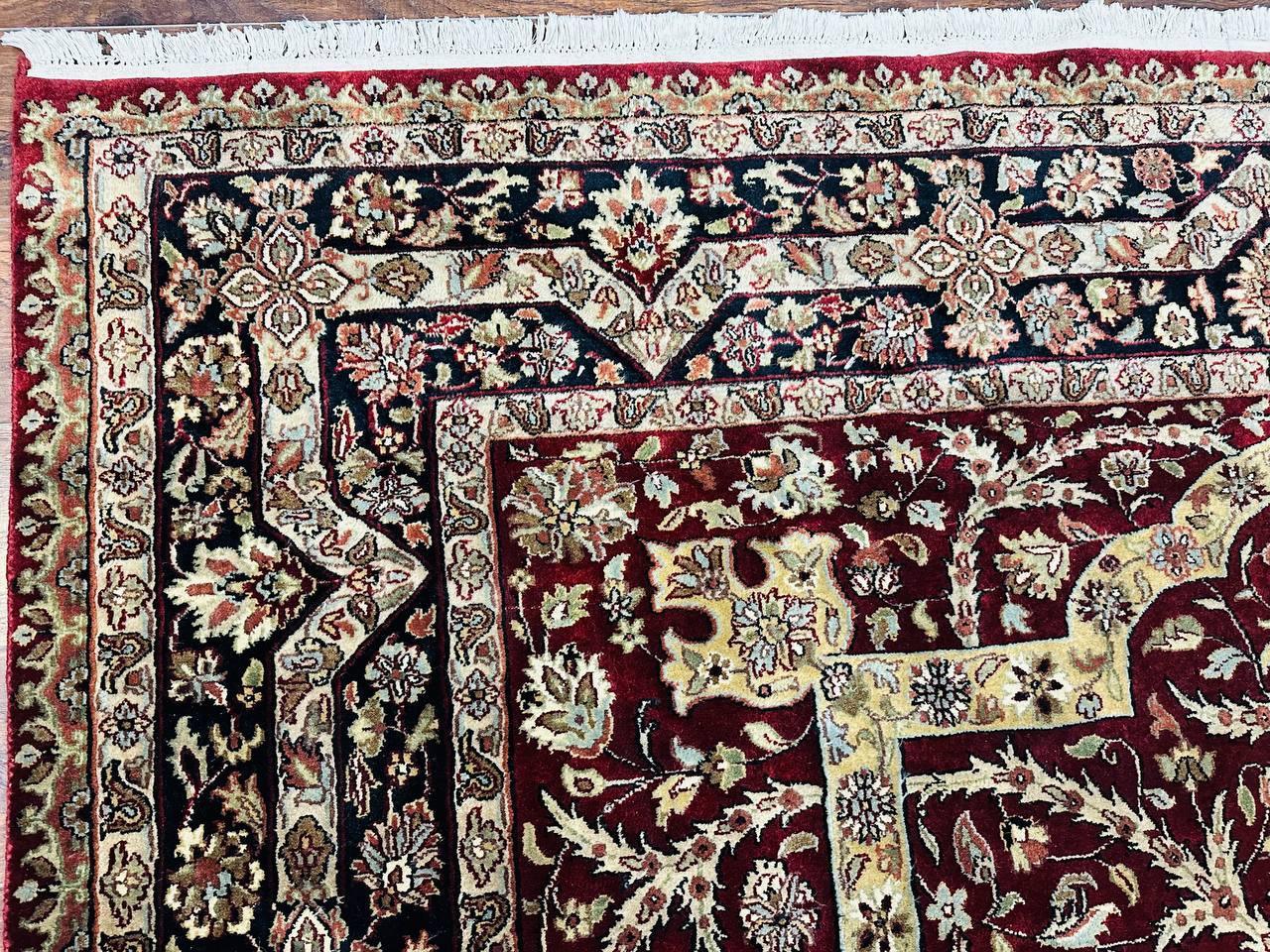 Indo Persian Rug 8x10, Red Vintage Wool Traditional Carpet, Floral, Handmade - Jewel Rugs