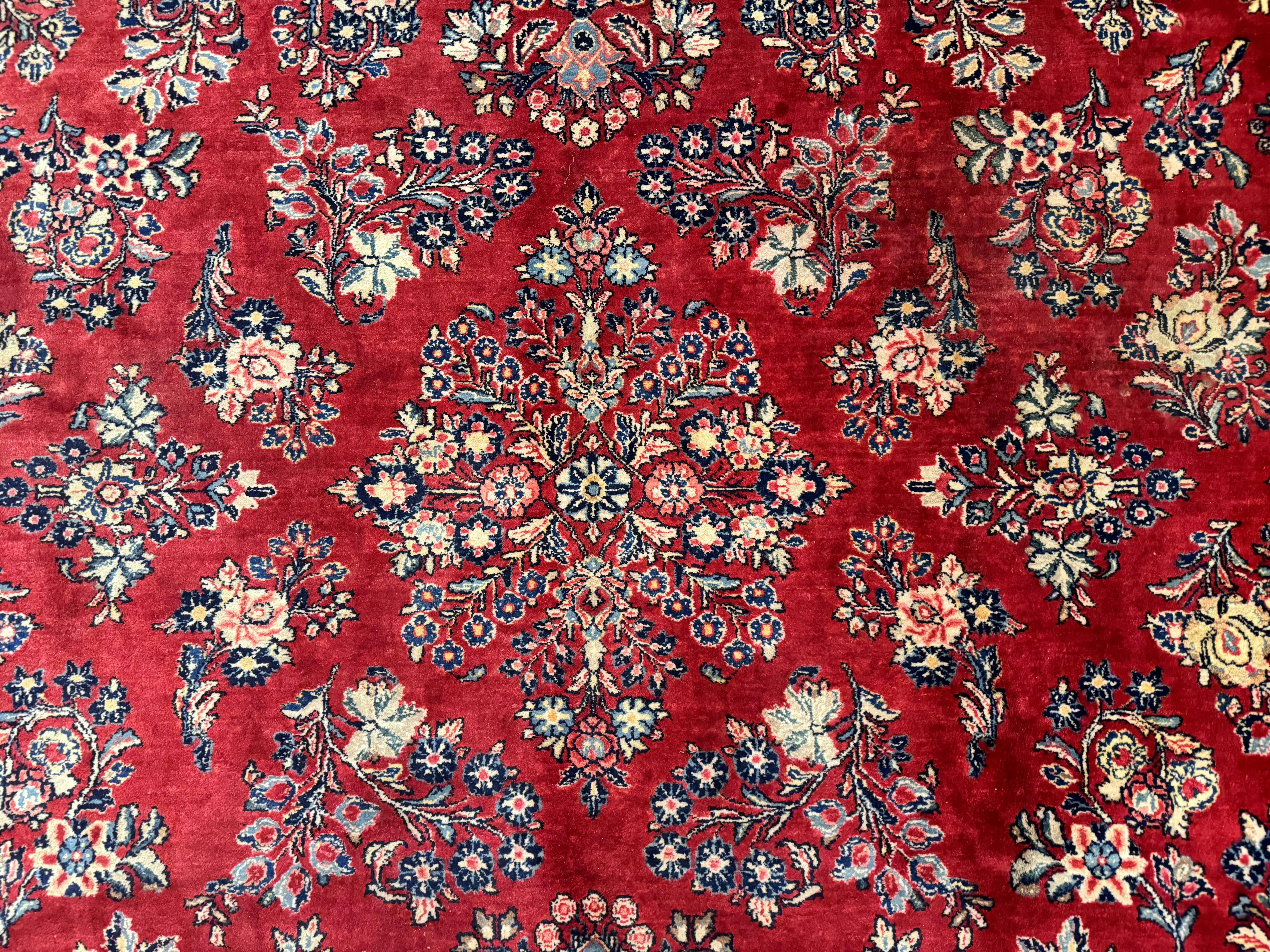 Large Persian Sarouk Rug 12x16, Palace Sized Antique Persian Carpet, Red, Allover Pattern, Handmade Wool Rug - Jewel Rugs