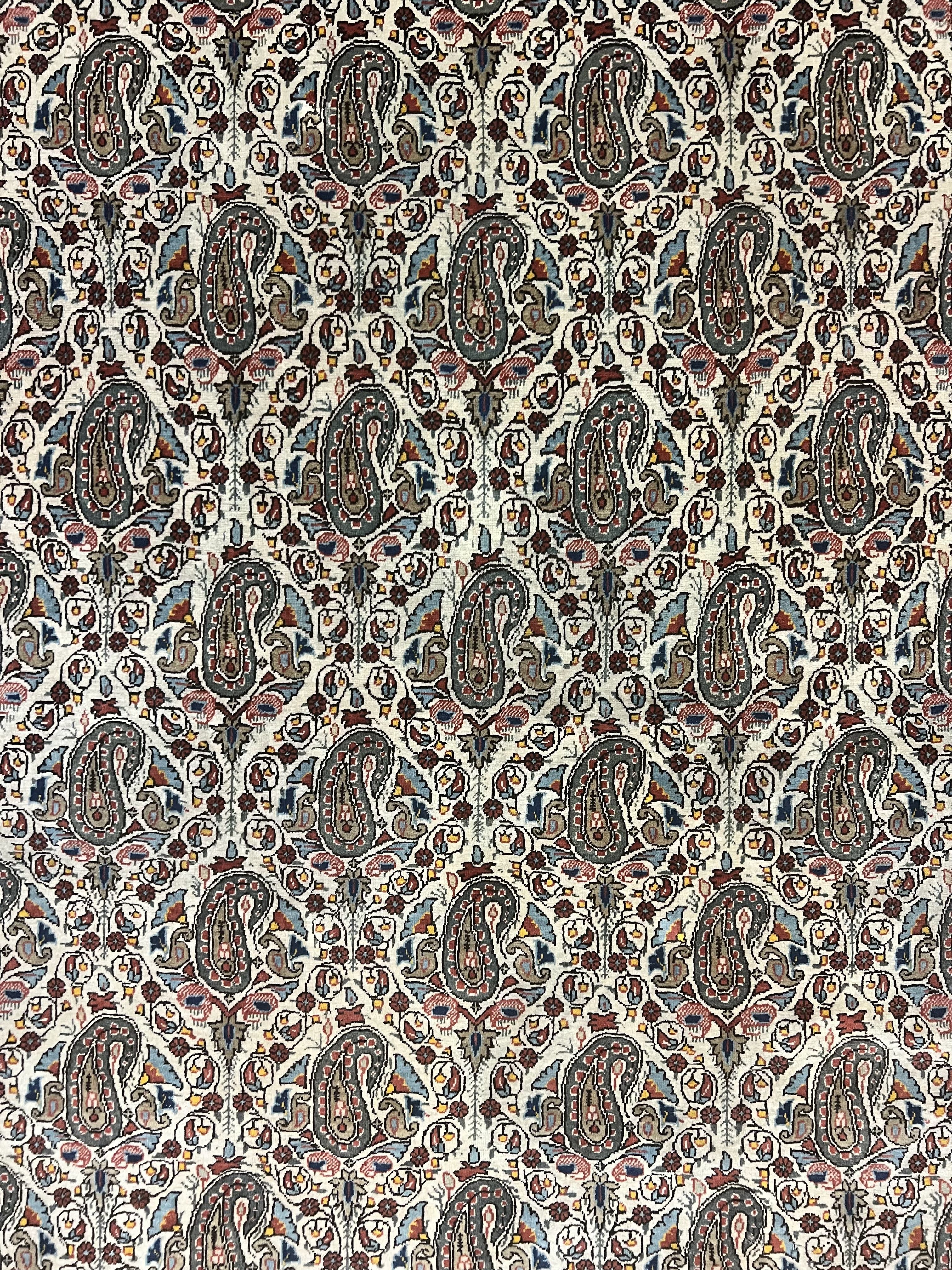 Persian Qum Rug 5x6, Cream Wool Hand Knotted Carpet, Repeated Boteh Paisely Design, Semi Antique Vintage Rug, Very Fine Weave 5 x 6 Rug - Jewel Rugs