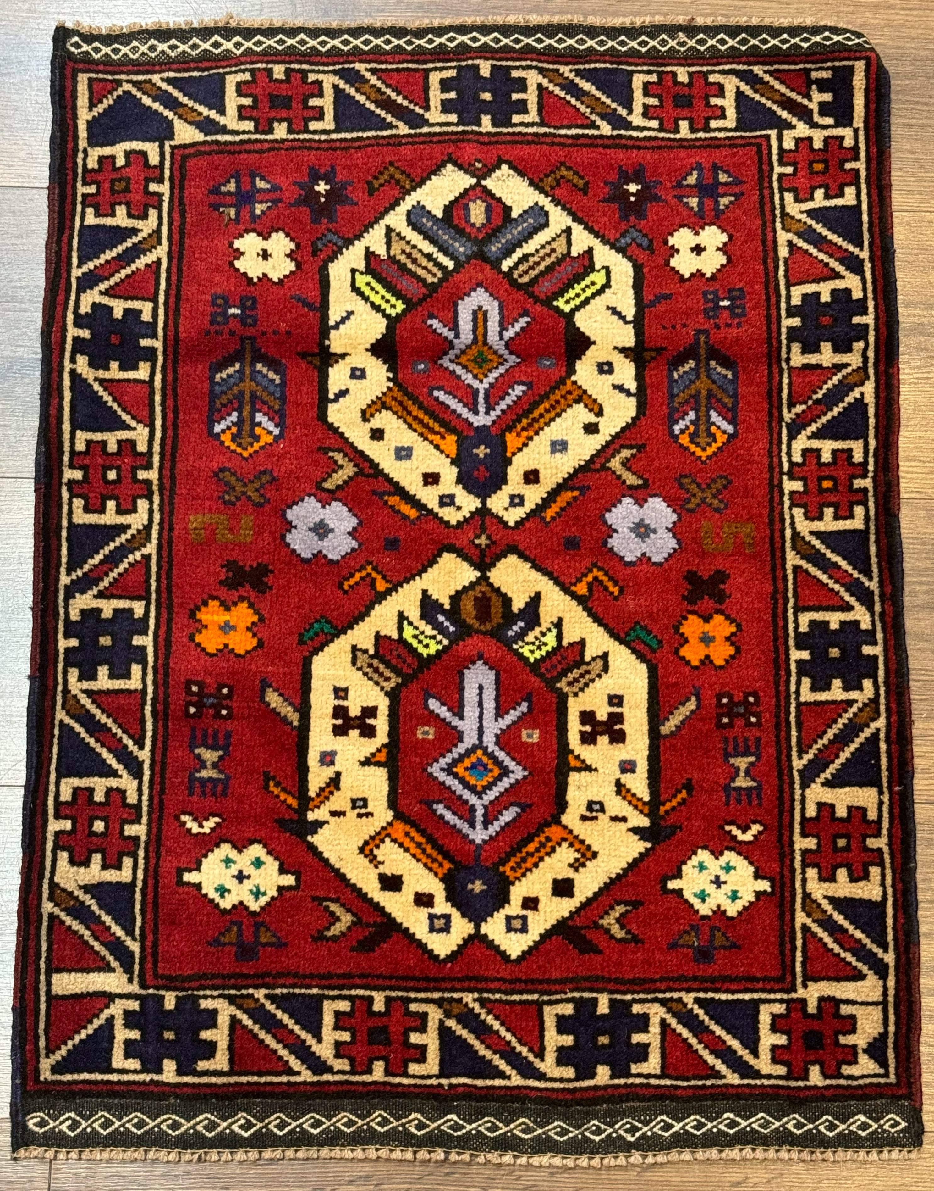 Small Persian Tribal Rug, Red and Ivory, Baluch Rug - Jewel Rugs