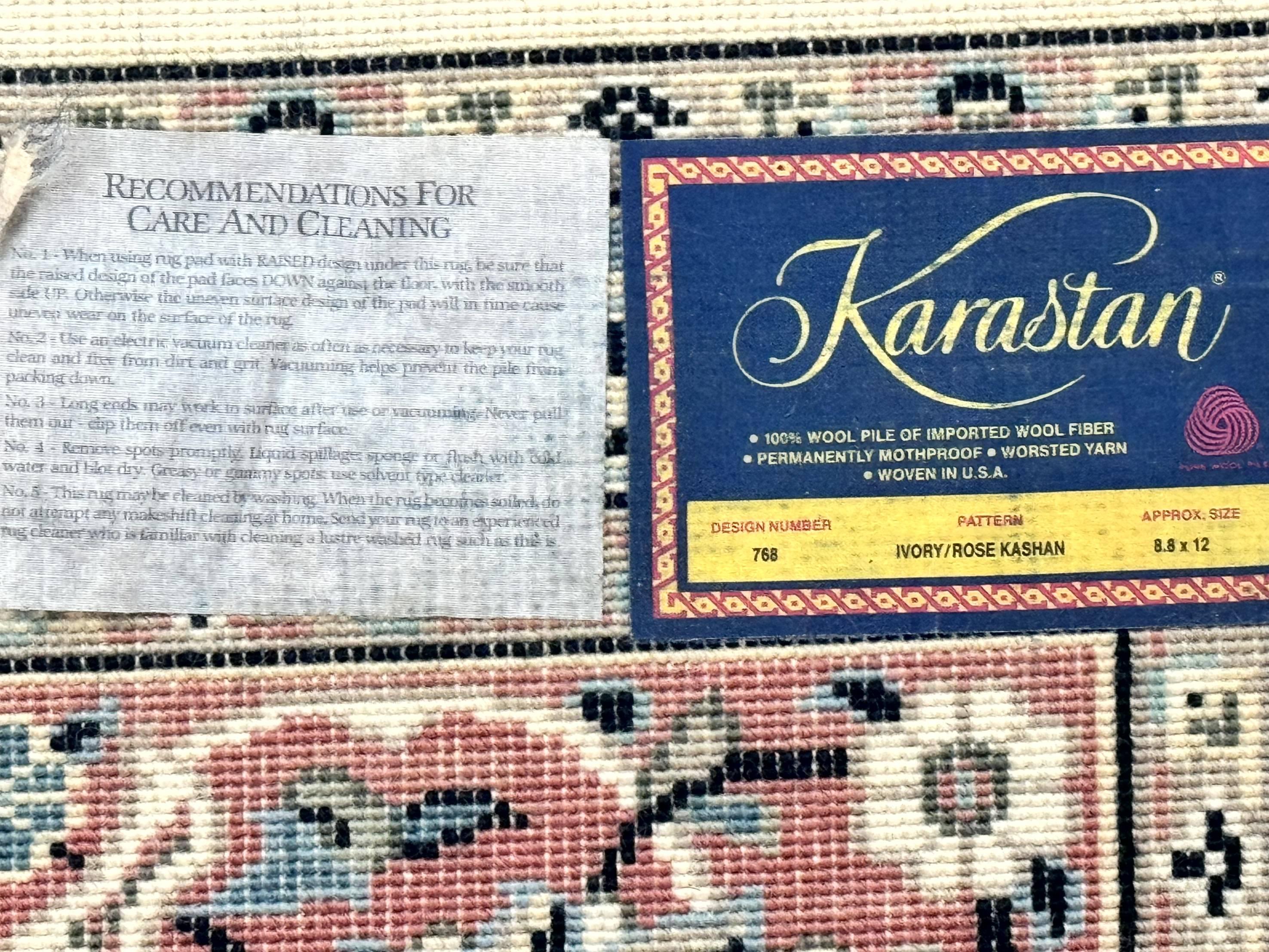 Karastan Rug 8.8 x 12, Ivory Rose Ka'shan #768, Wool Pile Karastan Carpet, Original 700 Series, Rare, Discontinued, Vintage - Jewel Rugs