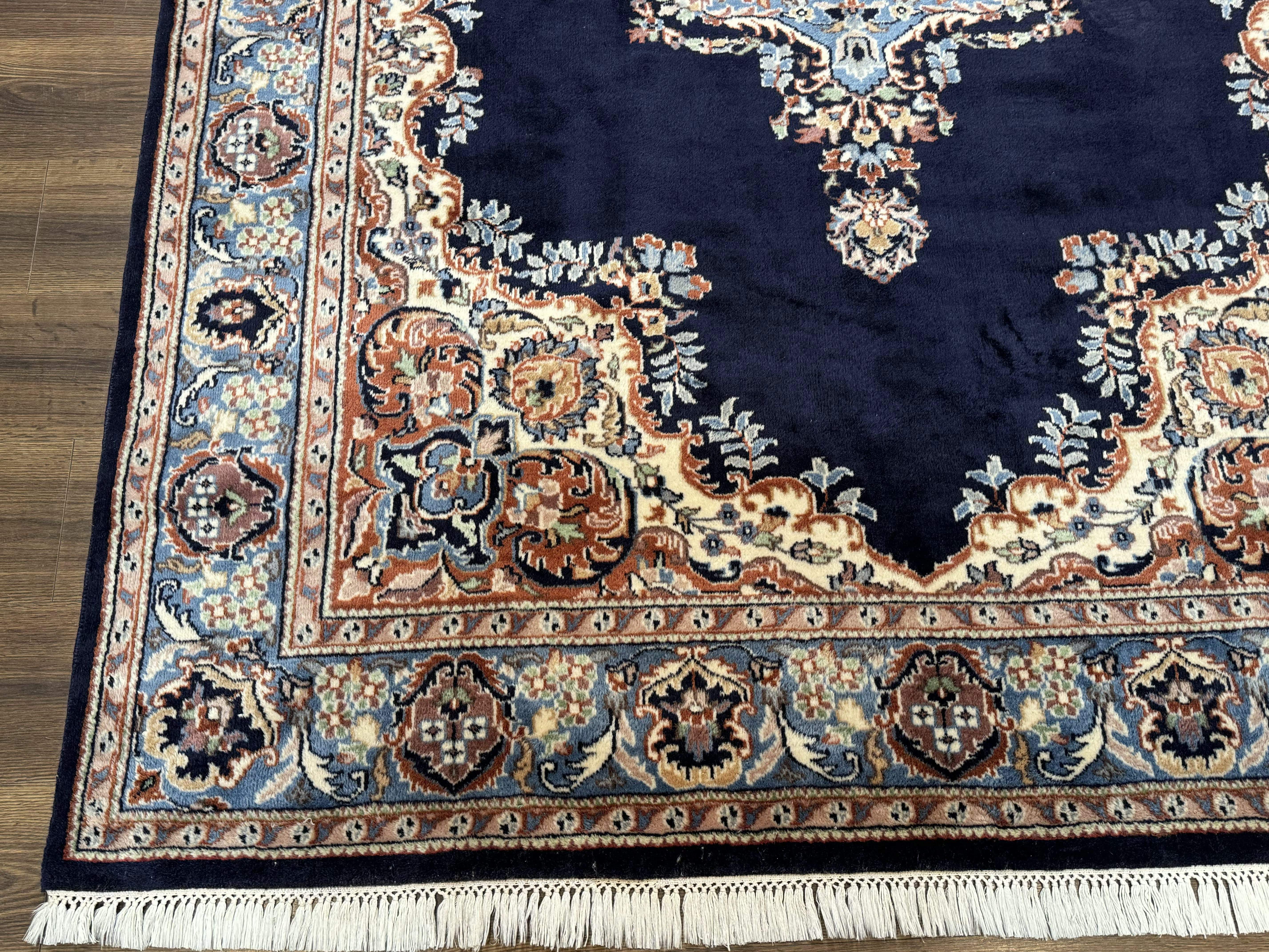 Indo Persian Kerman Rug 6x9 – Navy and Light Blue Hand-Knotted Wool Vintage Carpet - Jewel Rugs
