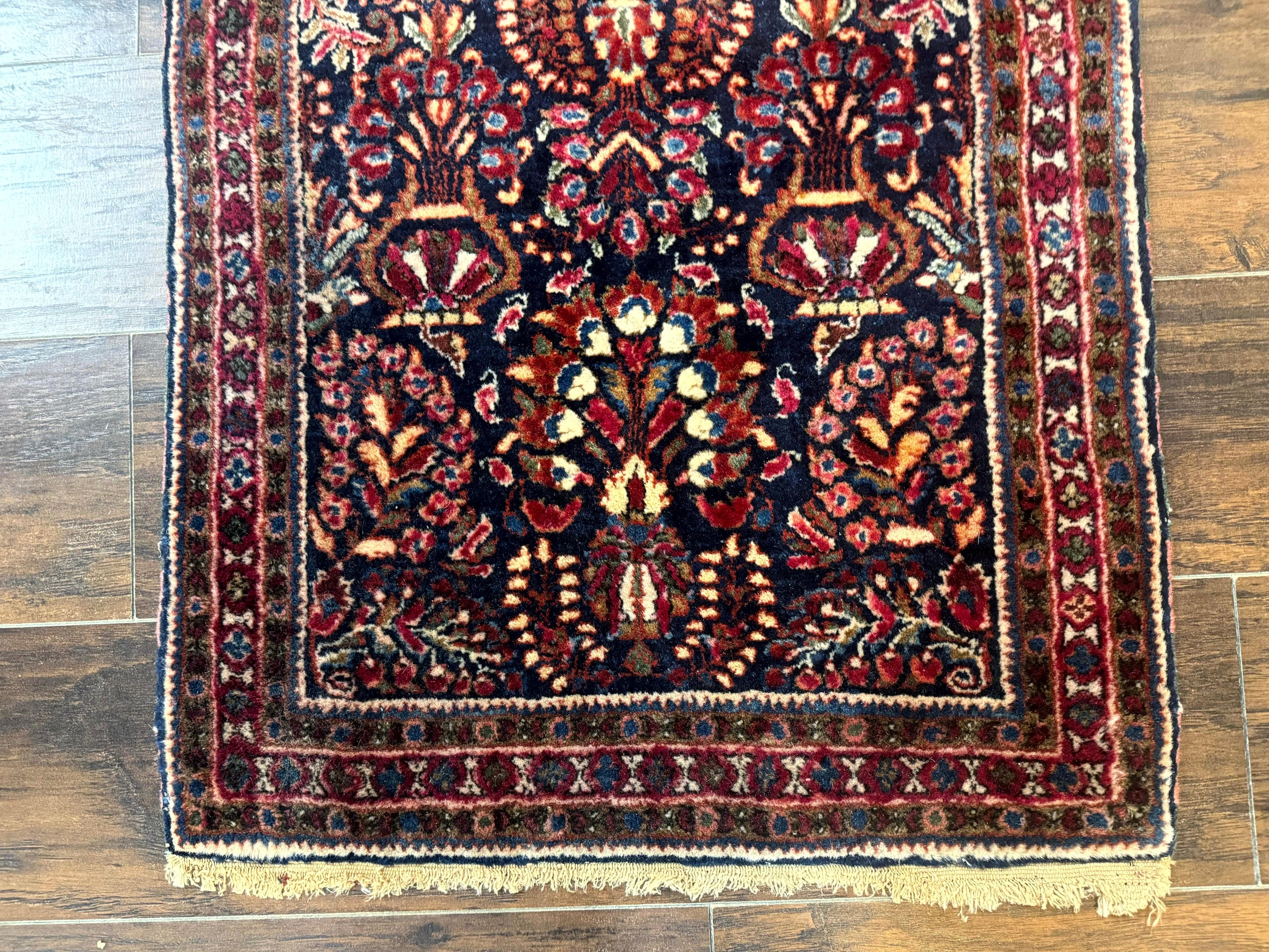 Small Navy Blue Persian Rug 2x4, Sarouk Rug, Rare Colors, Antique 1920s Wool Rug - Jewel Rugs